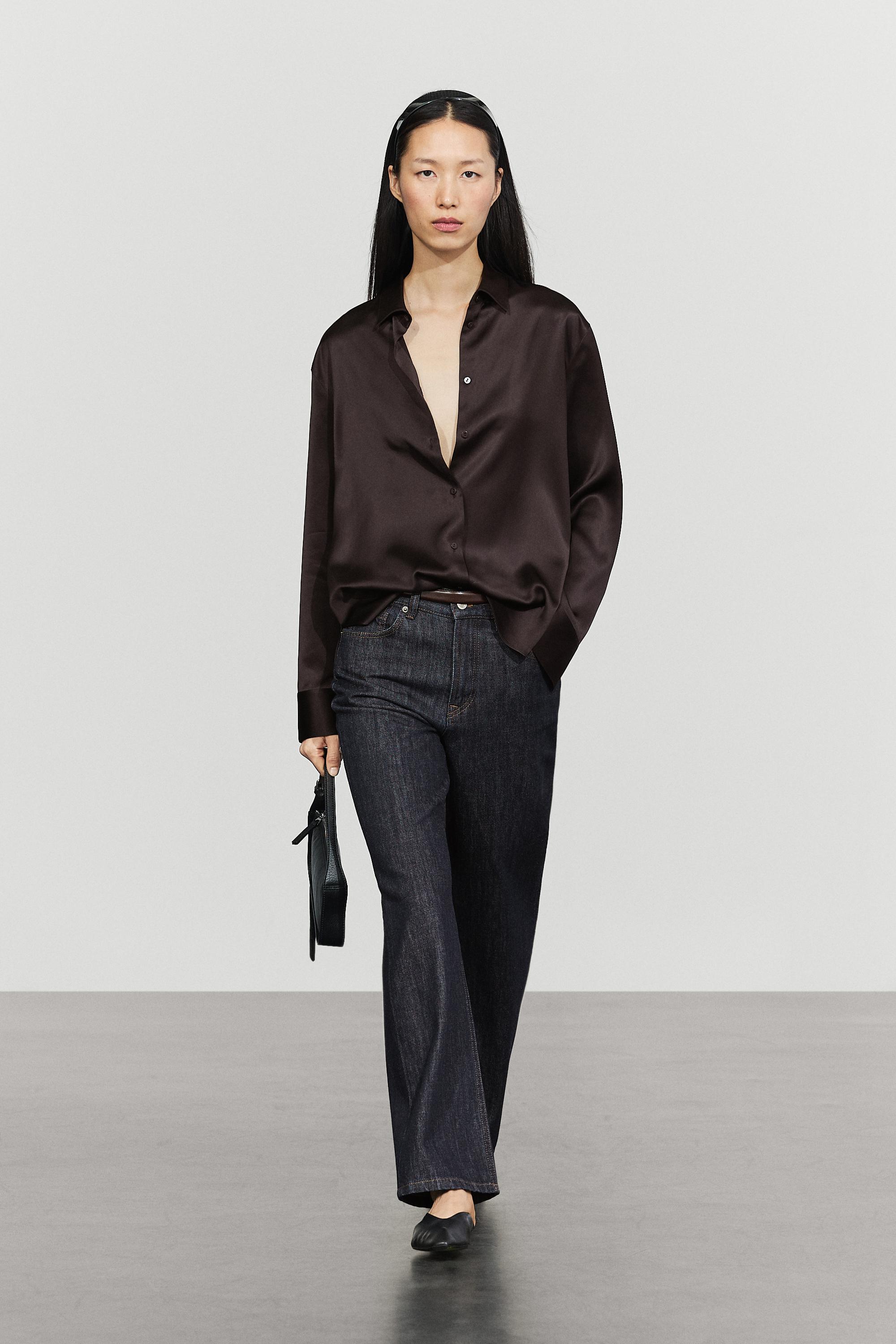 Flowing satin shirt Chocolate