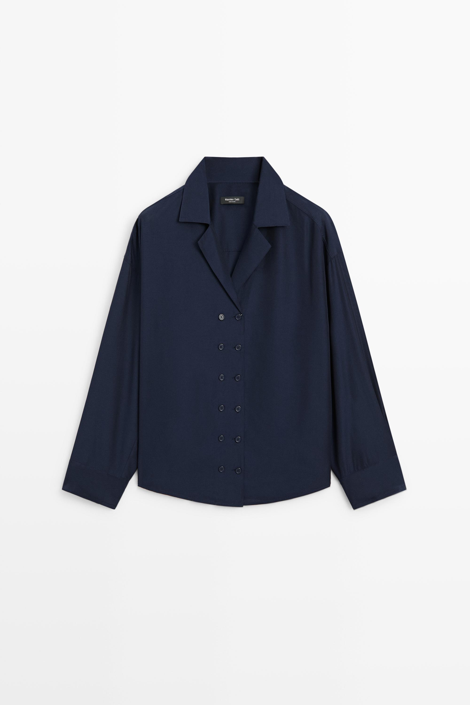 Flowing double-breasted shirt Dark Blue