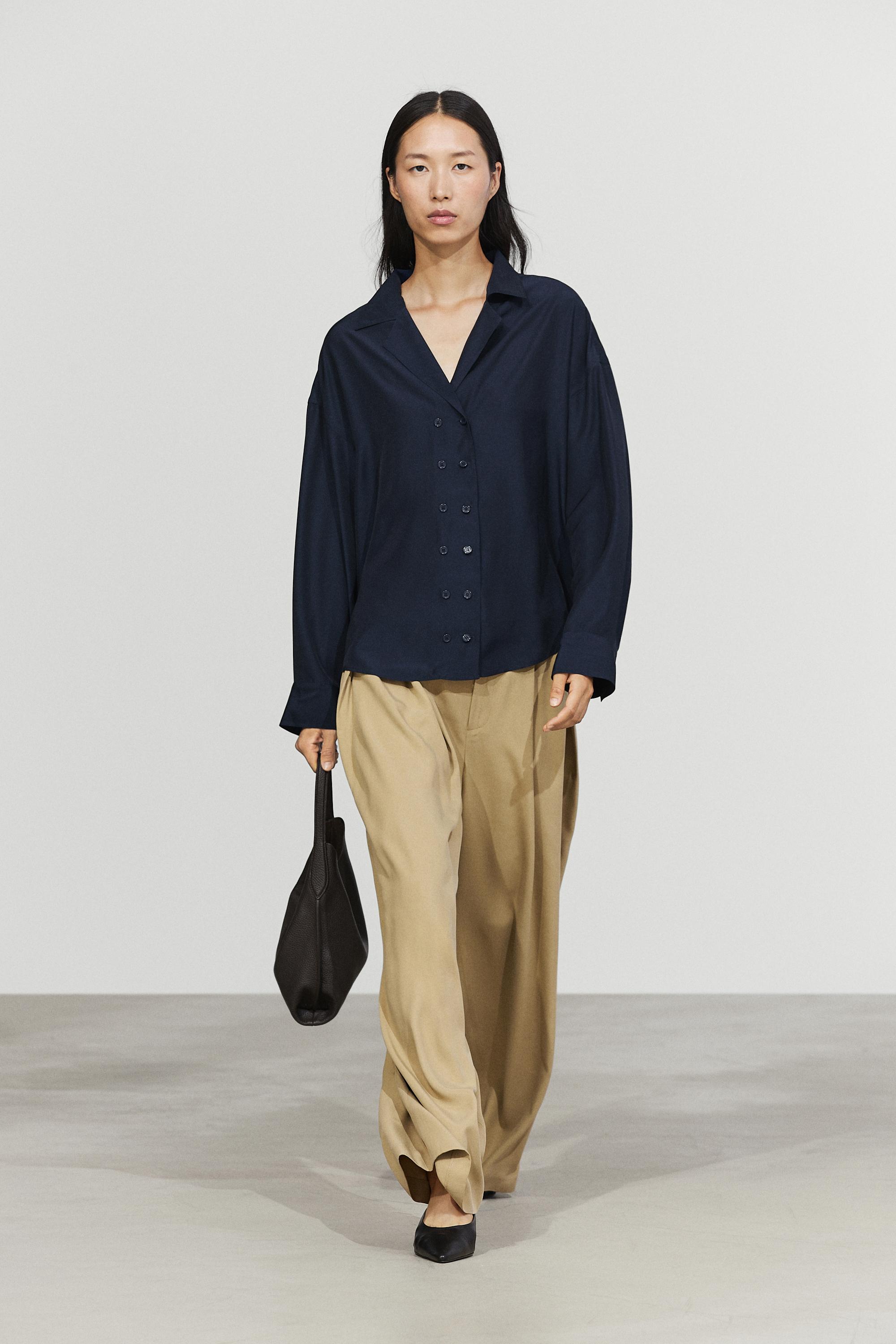 Flowing double-breasted shirt Dark Blue