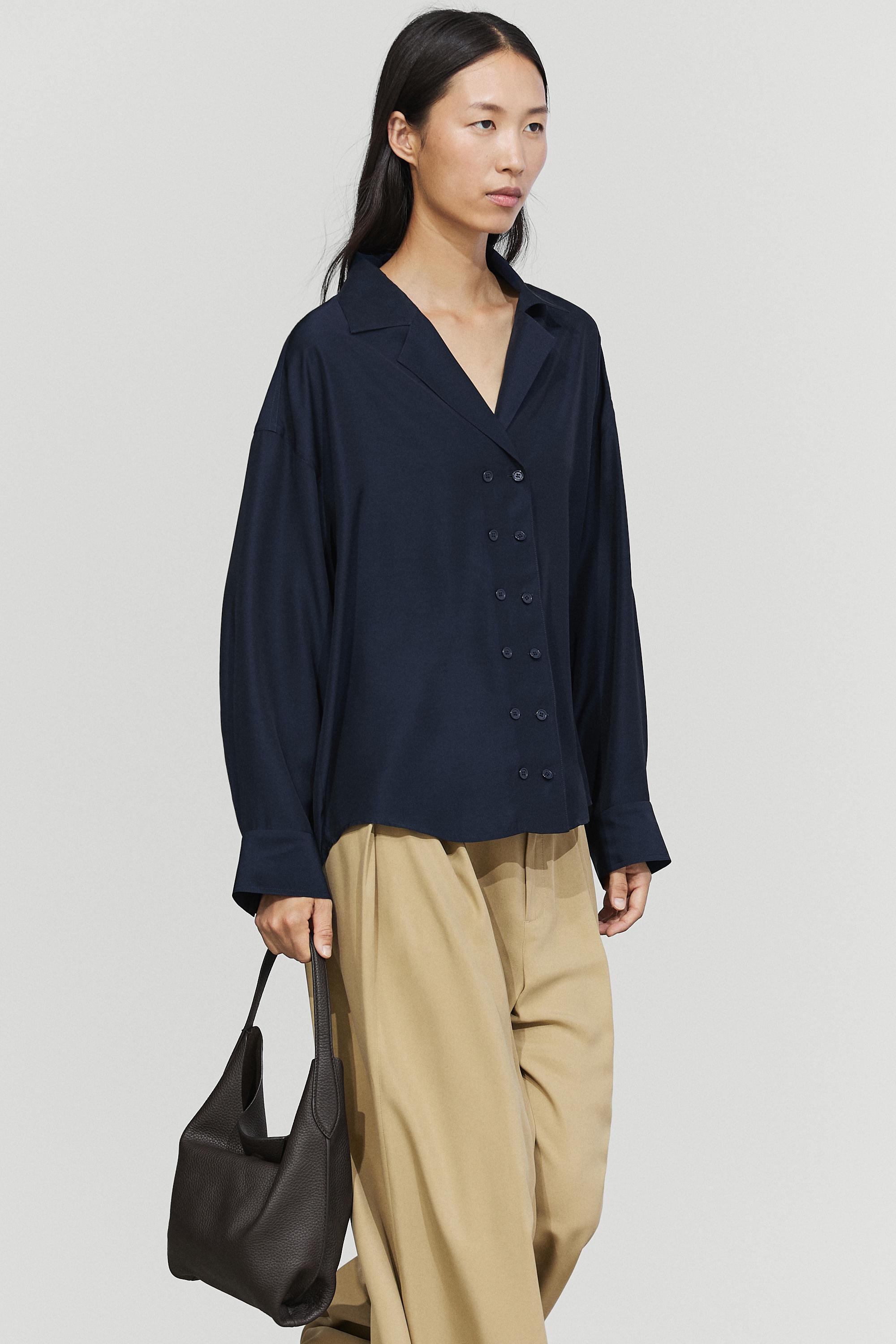 Flowing double-breasted shirt Dark Blue