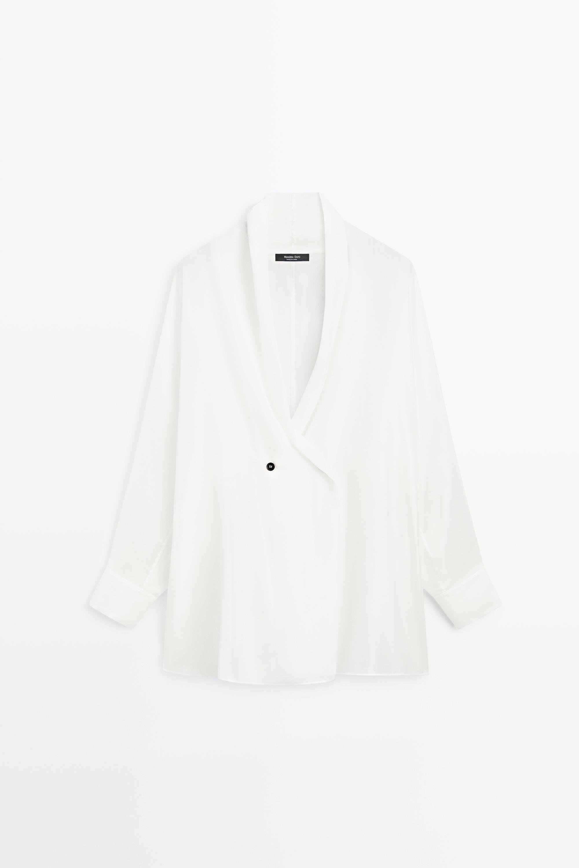 Flowing 100% silk tuxedo-style kimono Off White