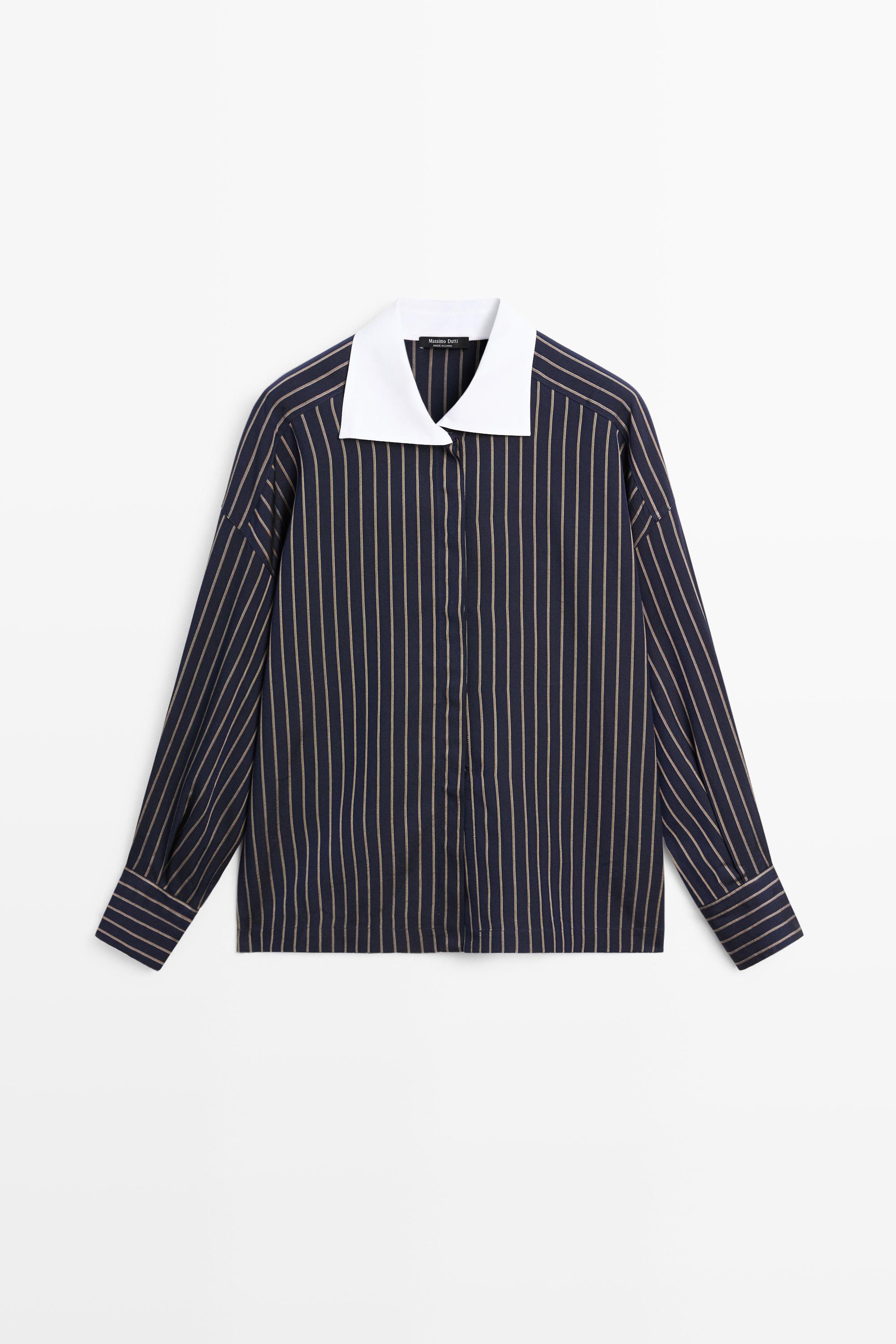 Striped contrast collar shirt Navy Blue