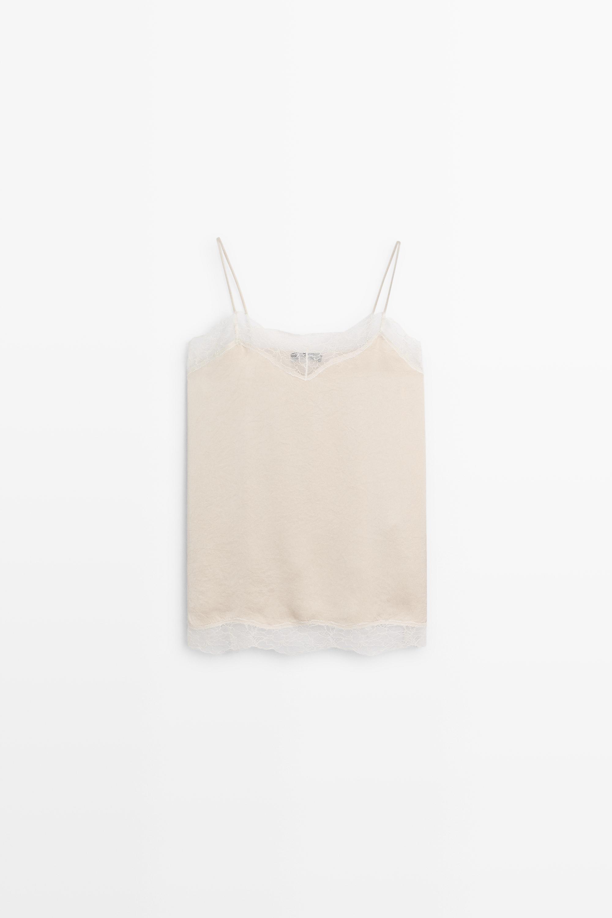 Strappy top with lace detail Cream