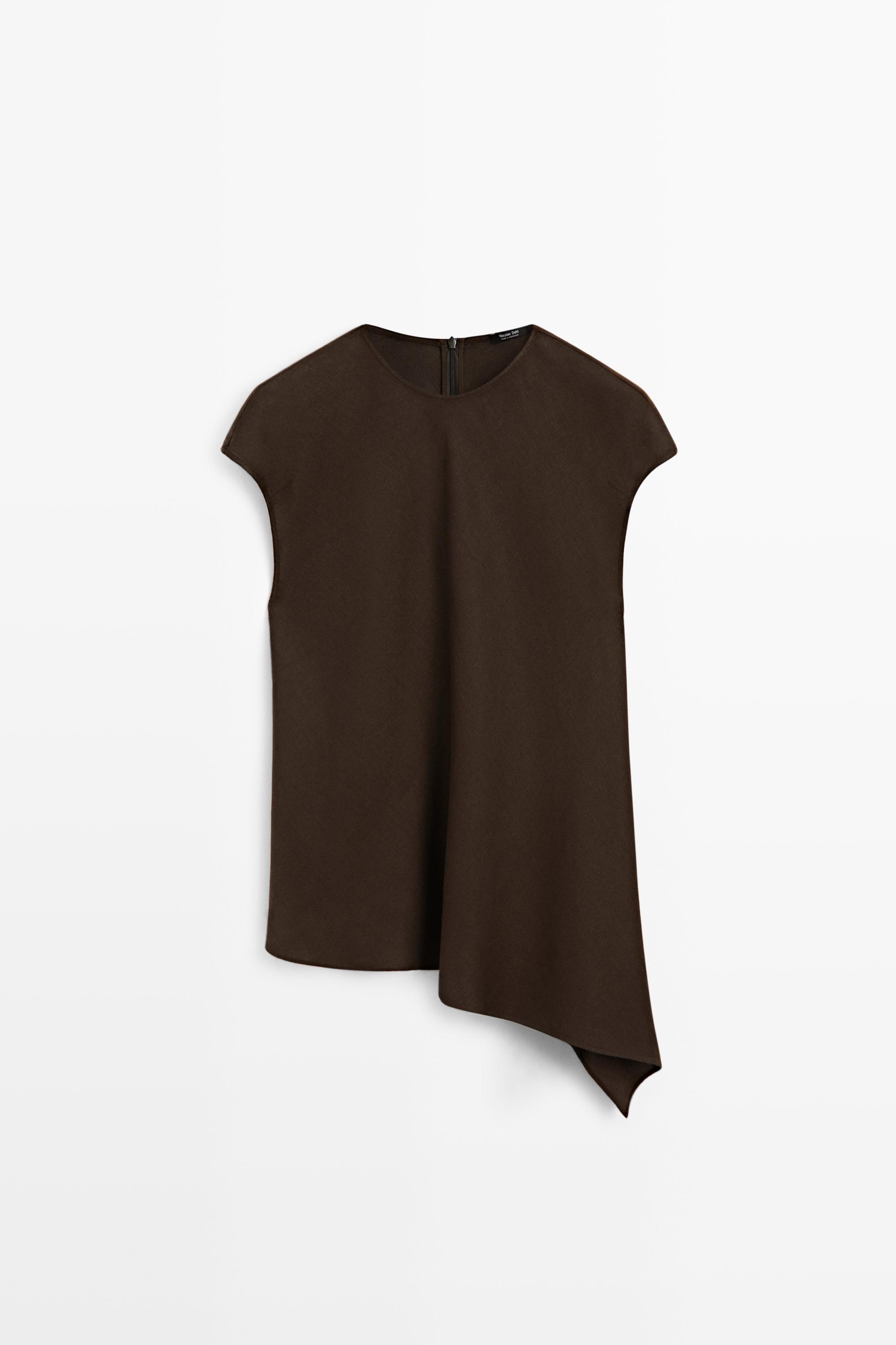 100% linen asymmetric top Brown