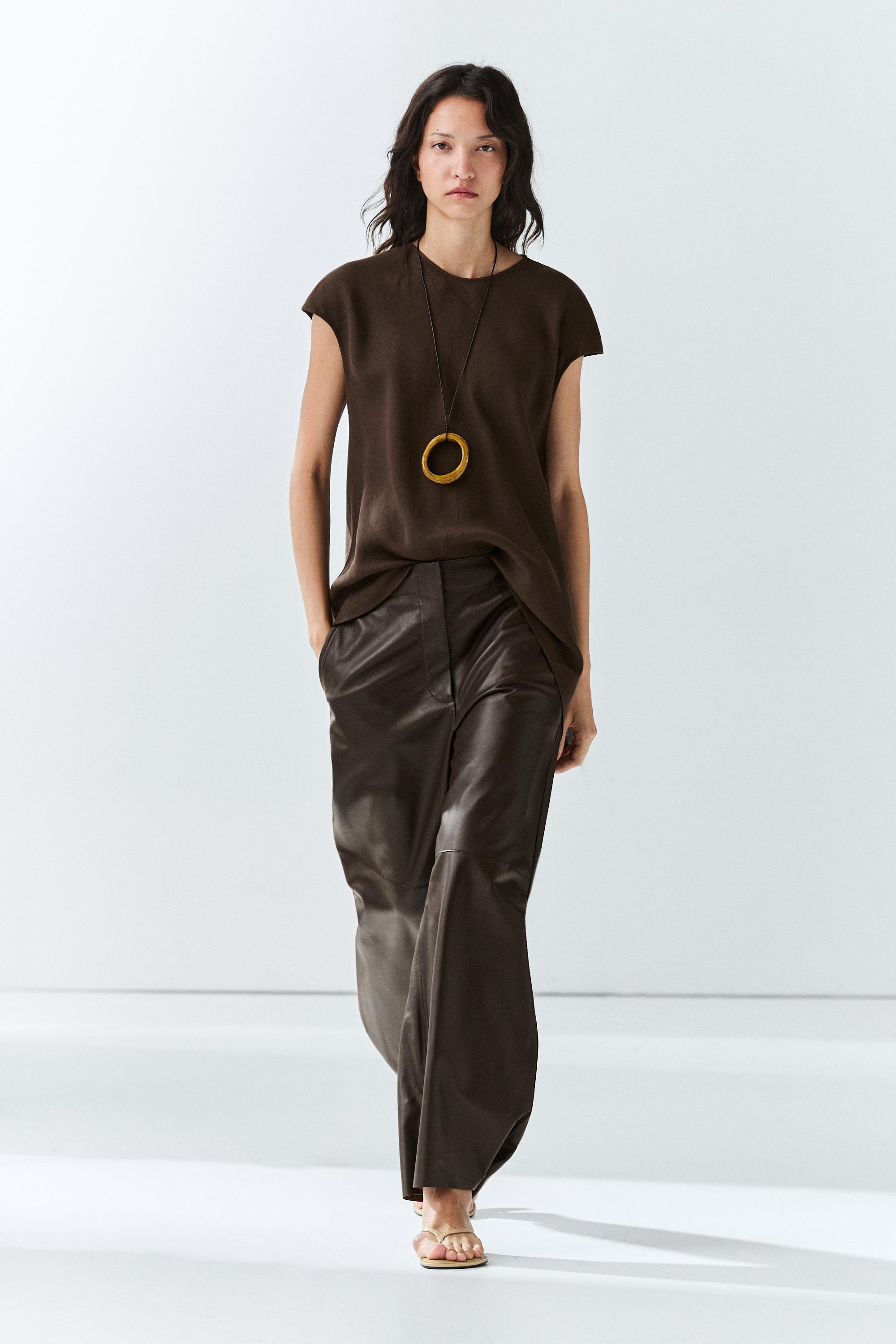 100% linen asymmetric top Brown