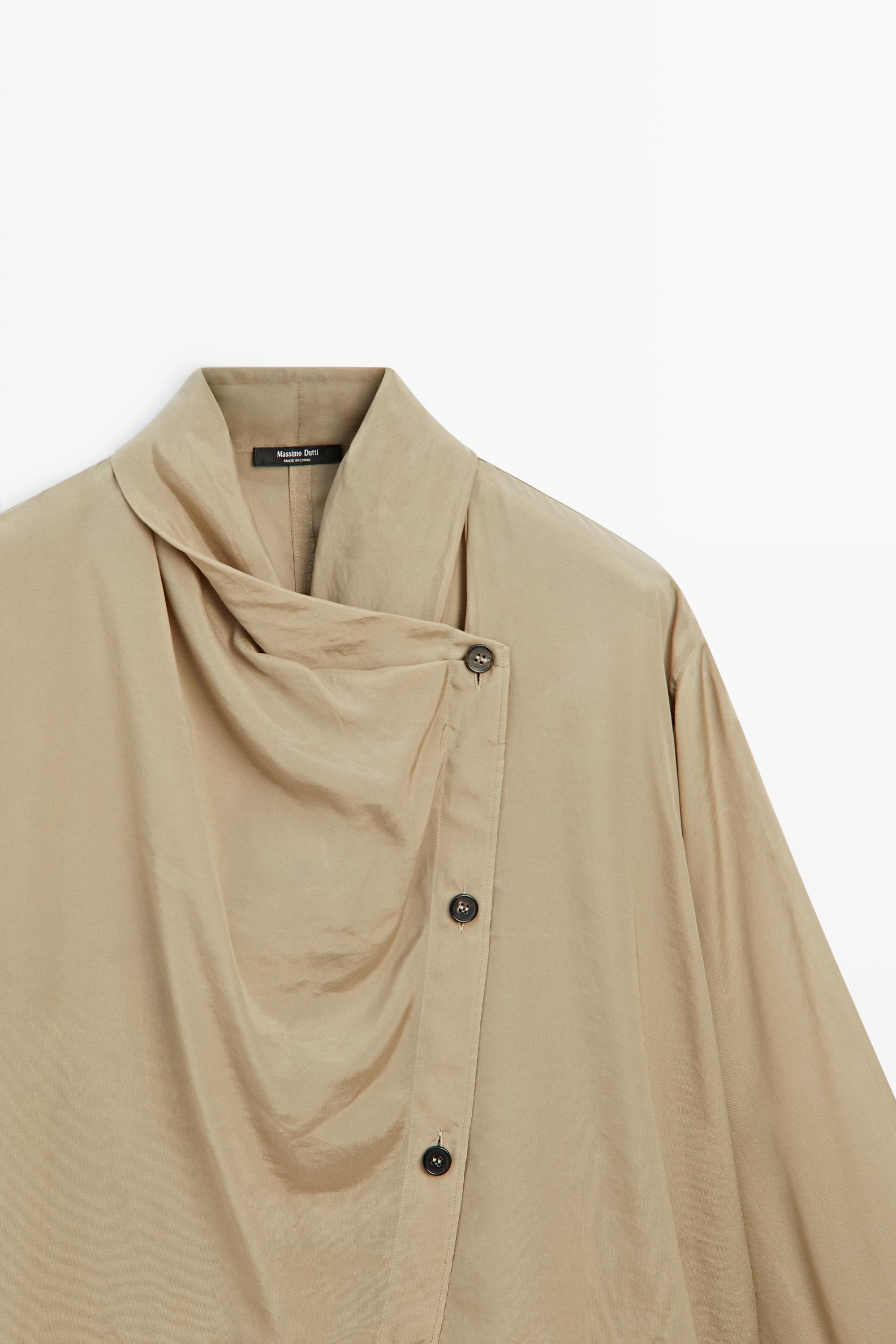 Blouse with collar detail and crossover fastening Stone