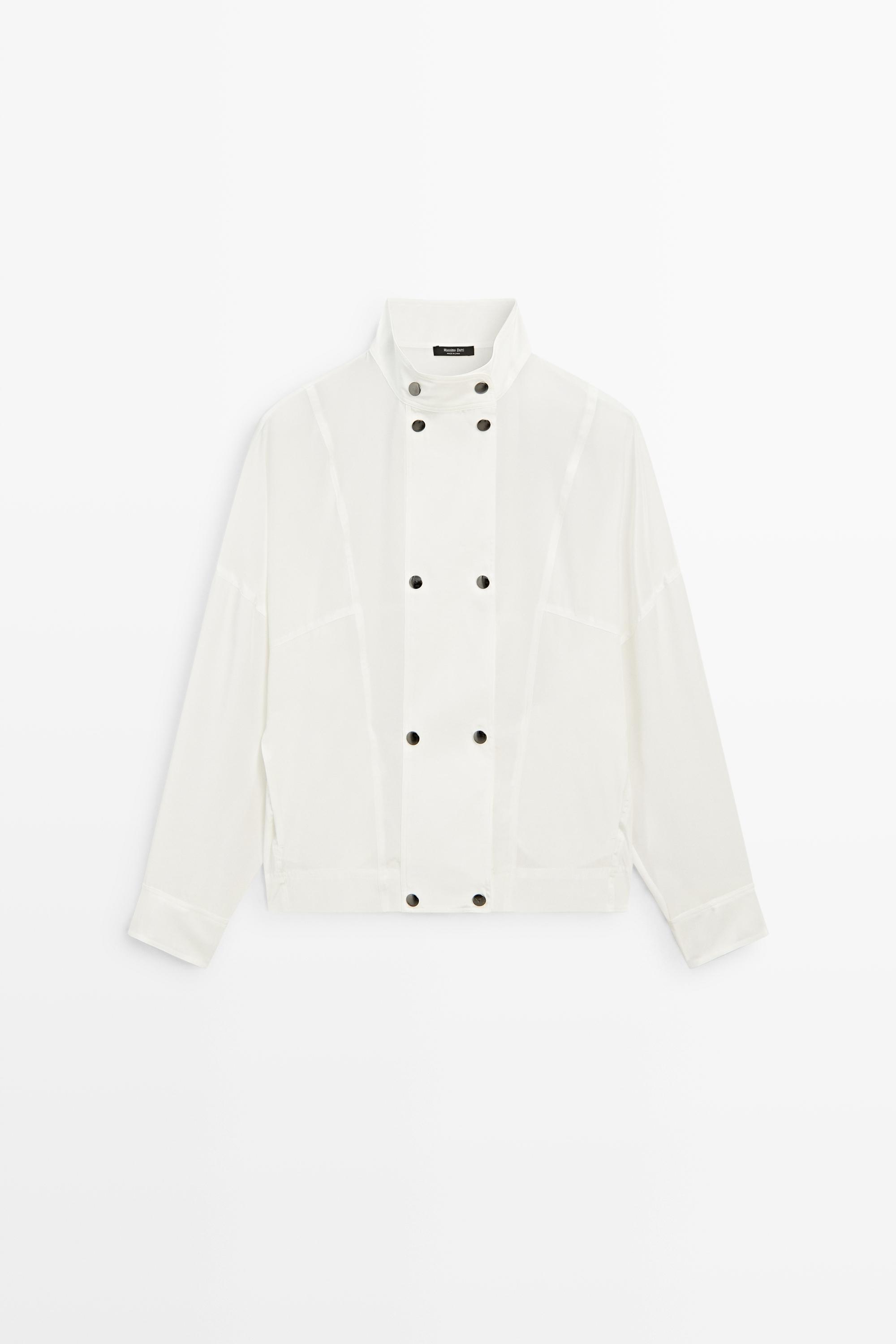 Snap-button stand collar shirt Cream