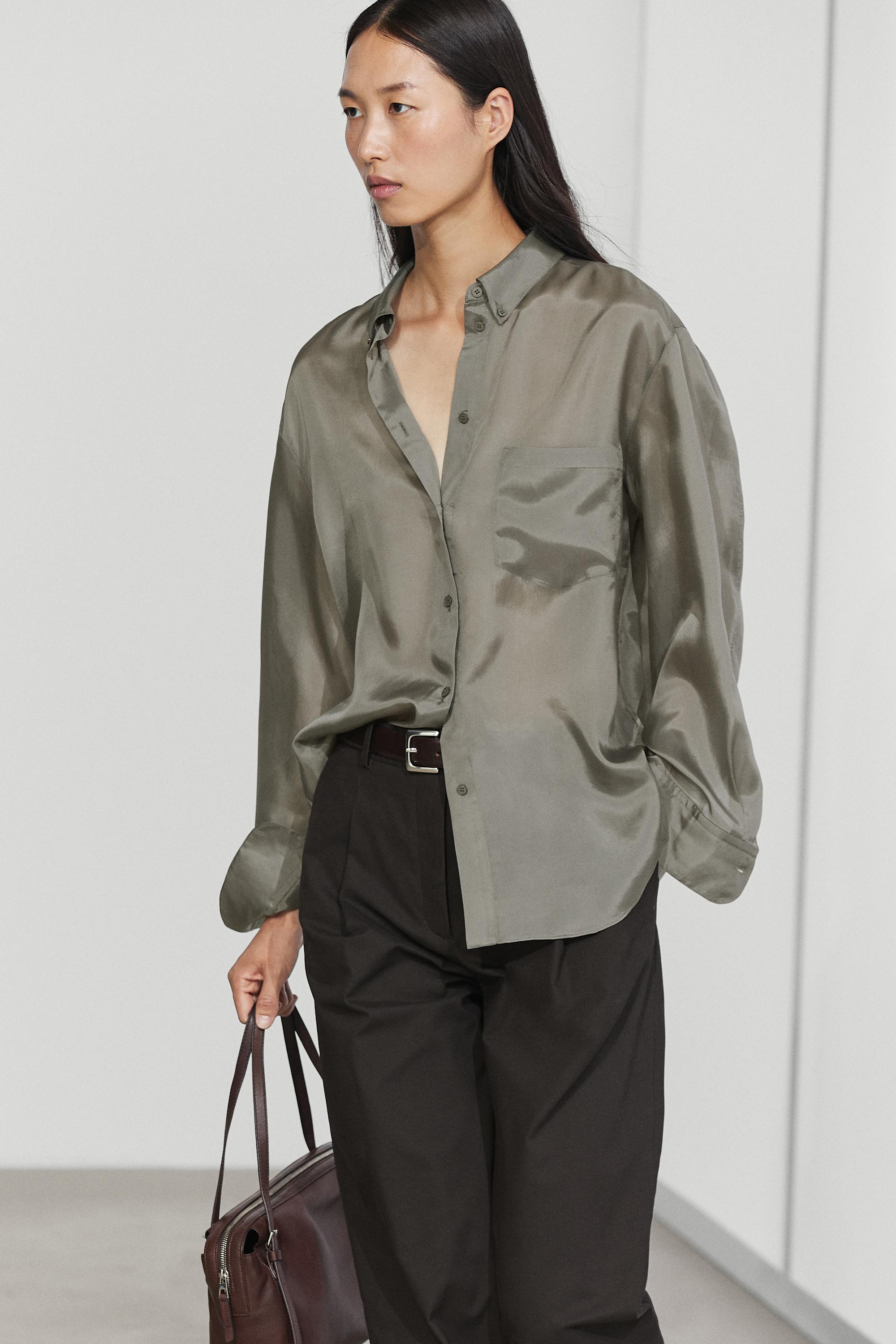 Flowing shirt with pocket detail Greyish Green