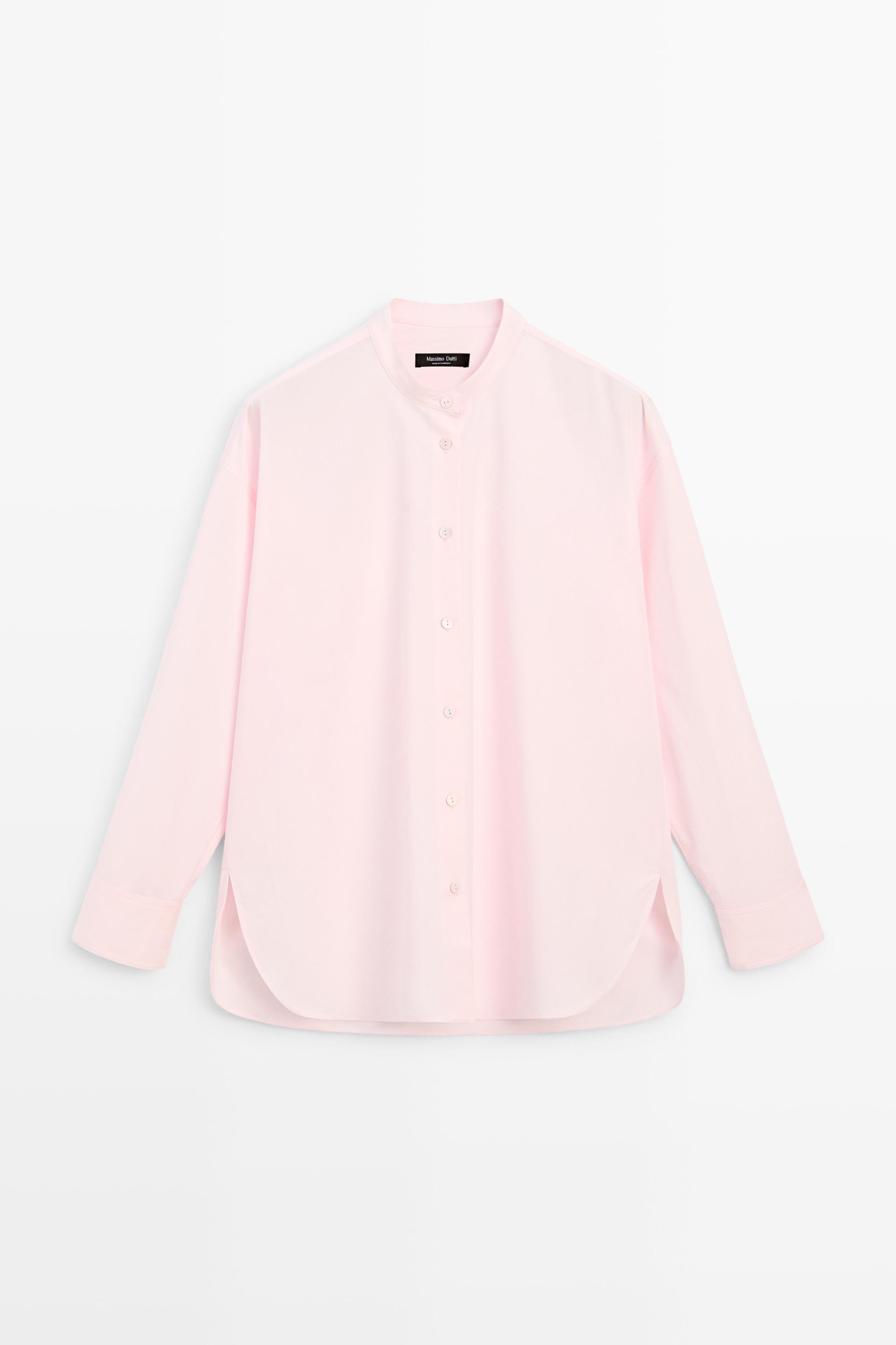 Cotton-blend stand collar shirt Clay