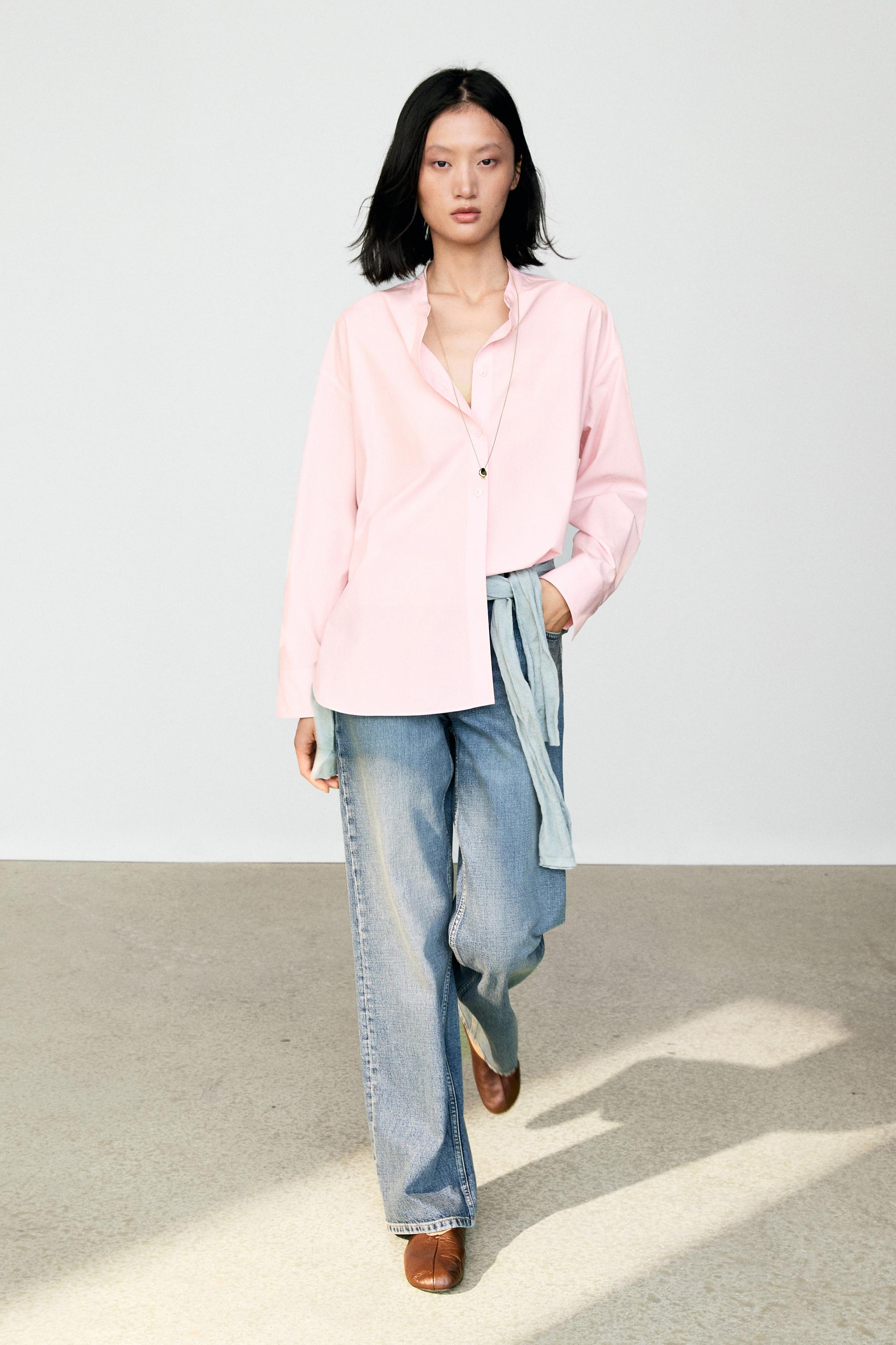 Cotton-blend stand collar shirt Clay