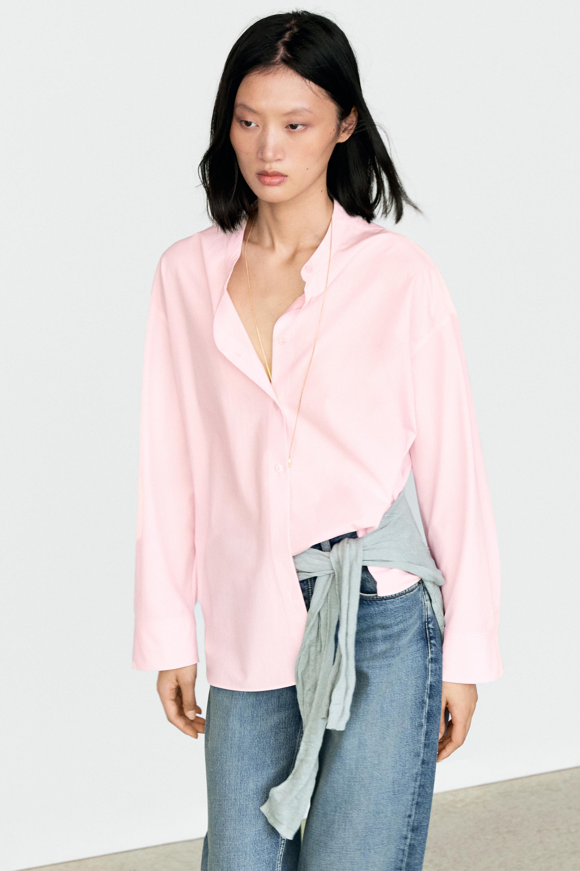 Cotton-blend stand collar shirt Clay