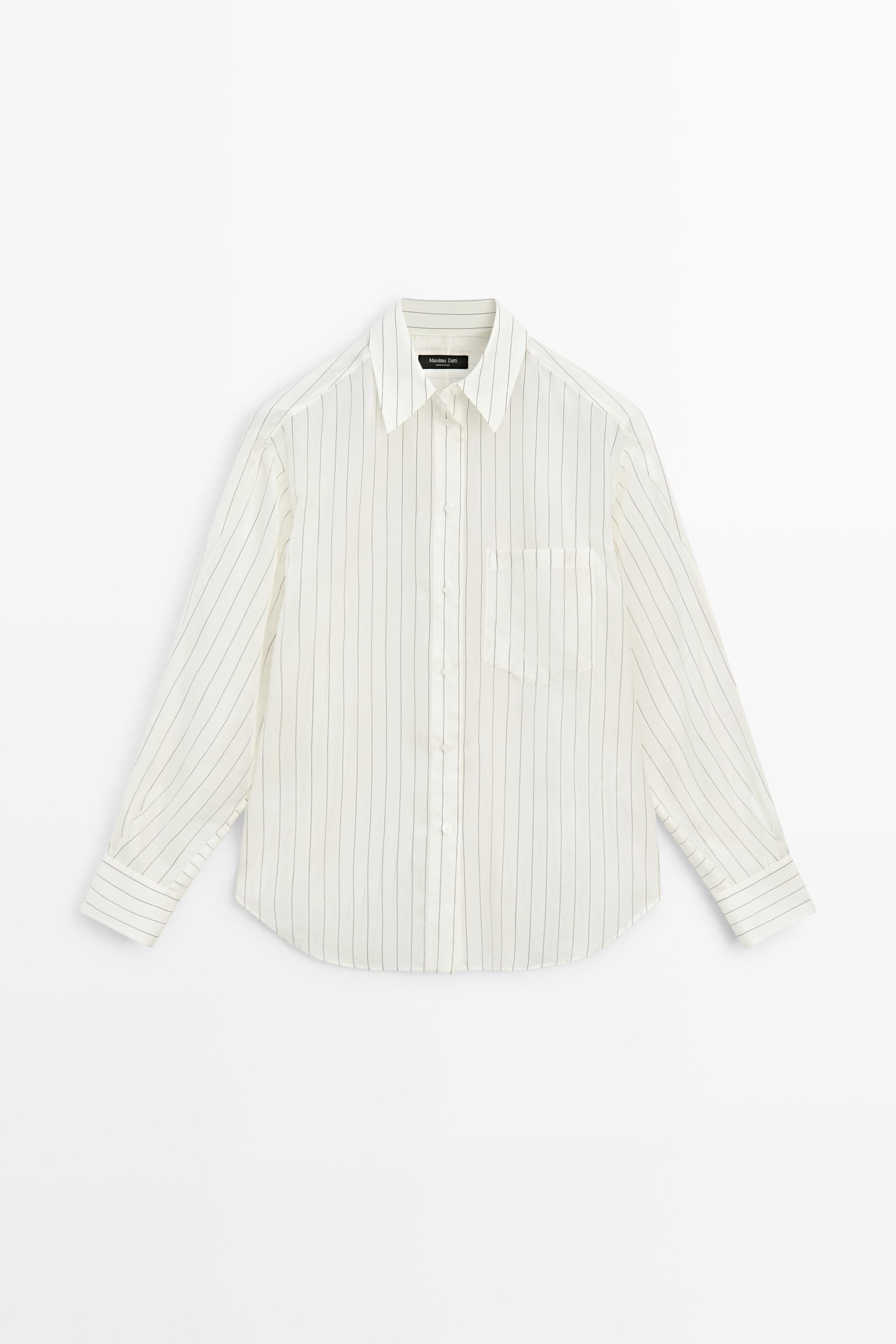 Striped flowing shirt with pocket detail White