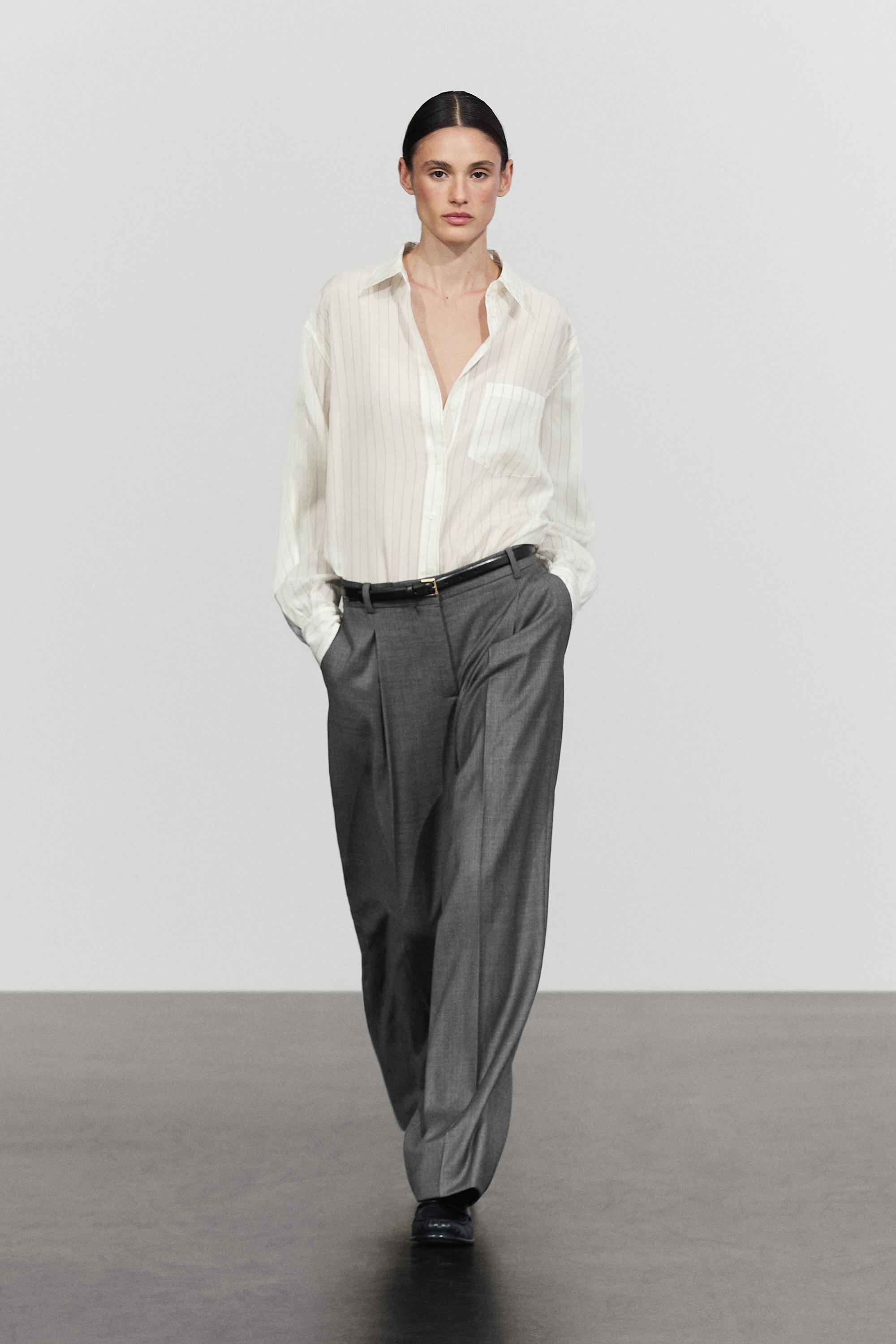 Striped flowing shirt with pocket detail White