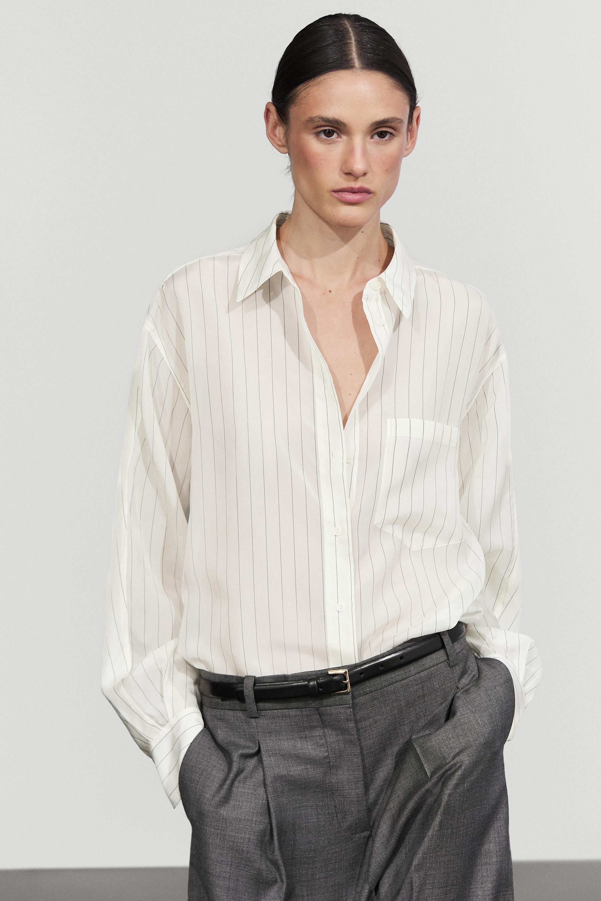 Striped flowing shirt with pocket detail White