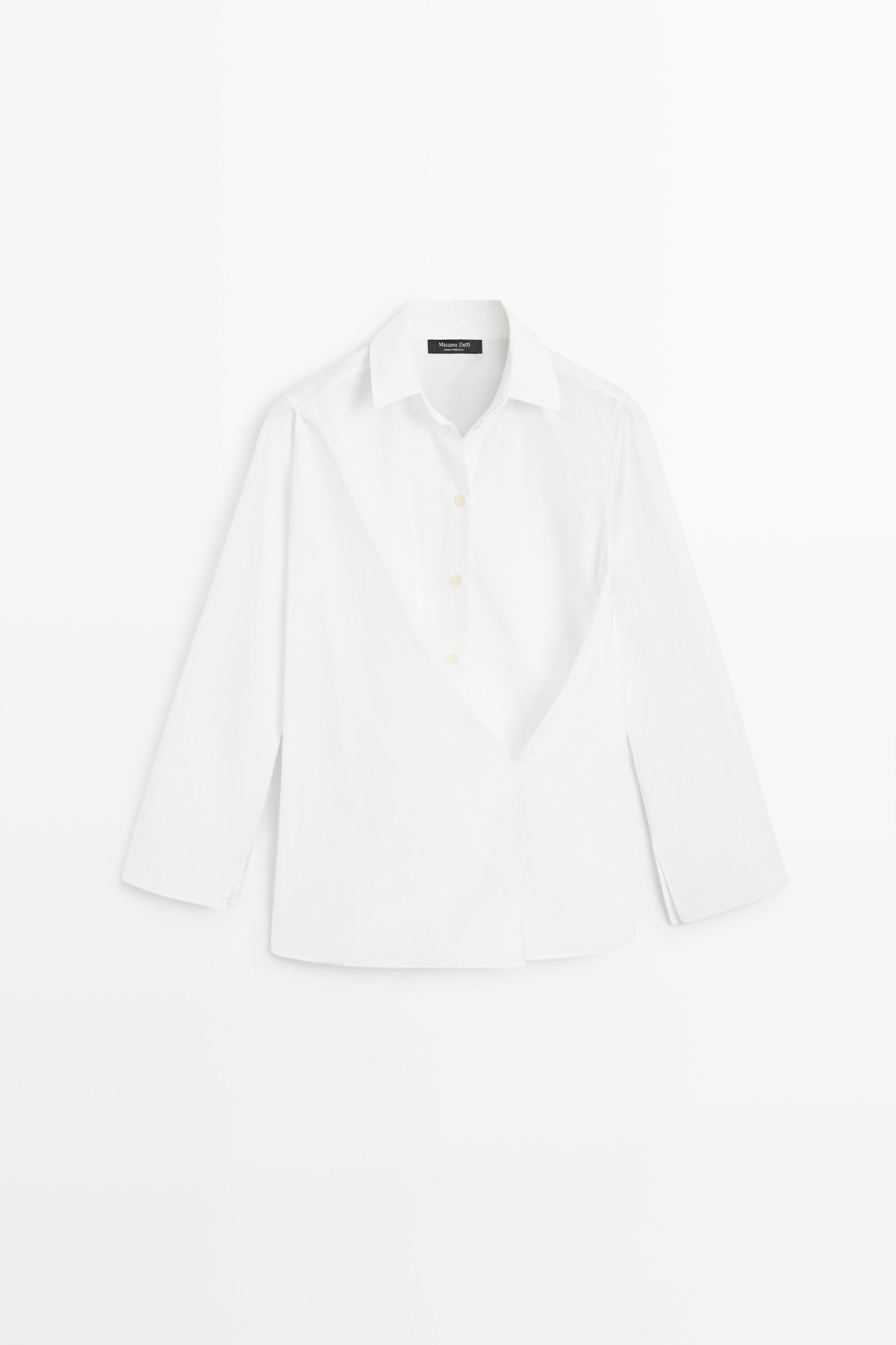 100% cotton poplin crossover shirt White