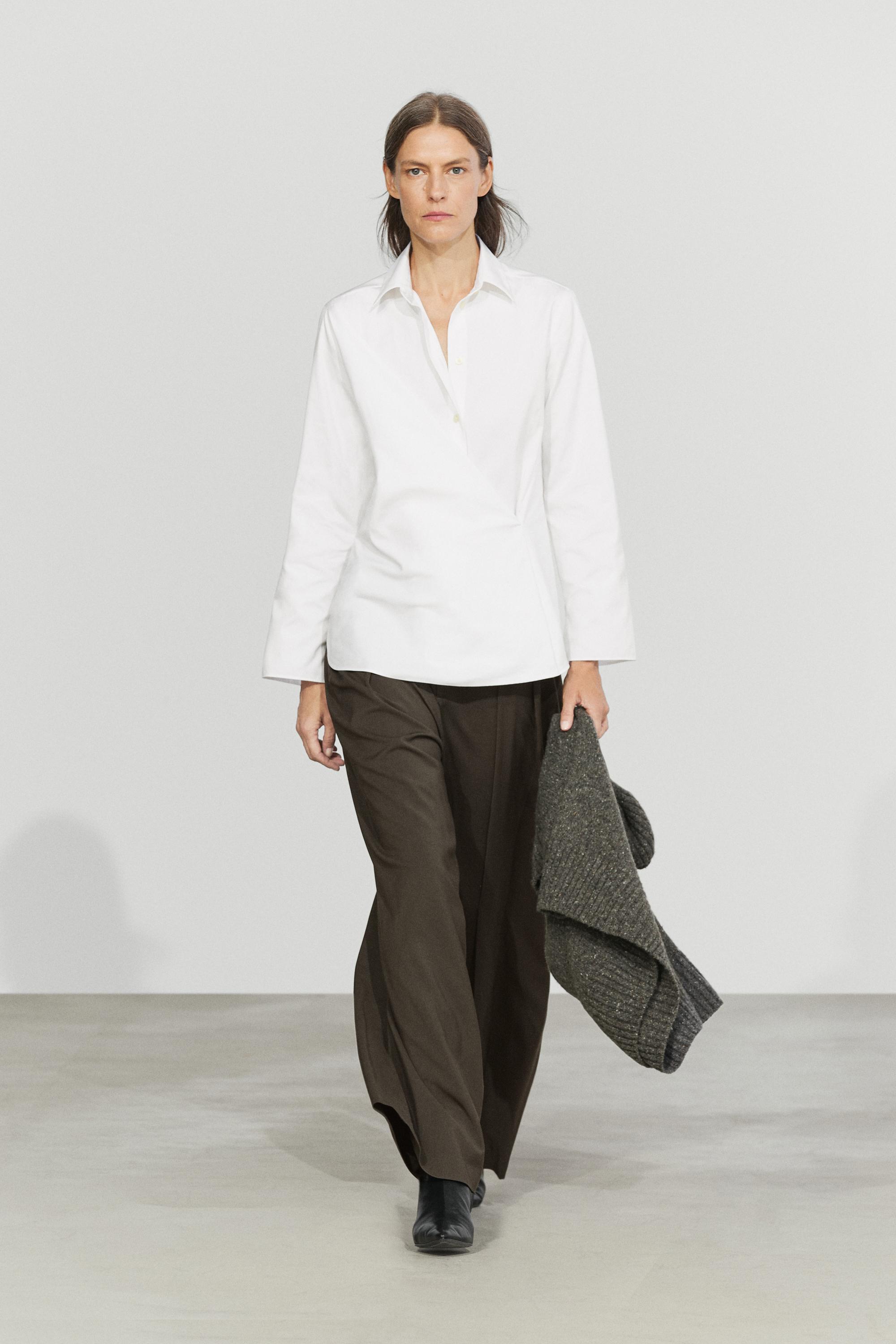 100% cotton poplin crossover shirt White