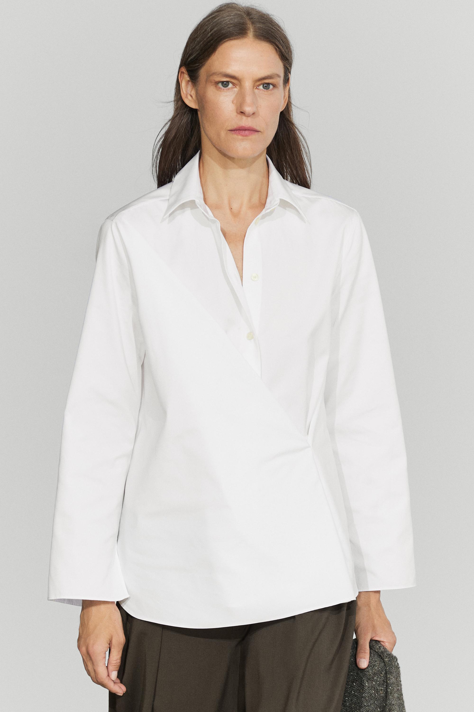 100% cotton poplin crossover shirt White