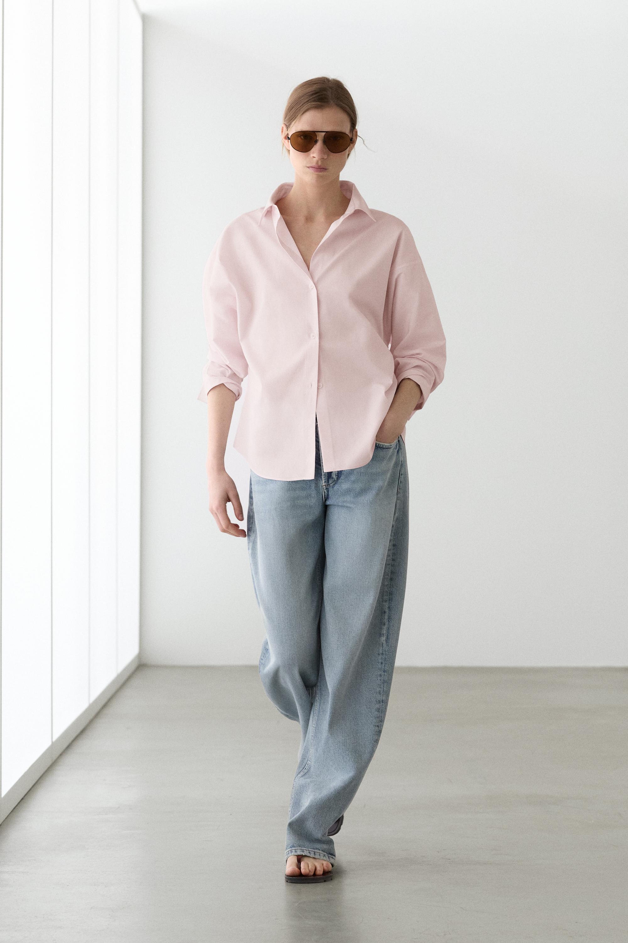 Cotton poplin shirt with dart detail Pink