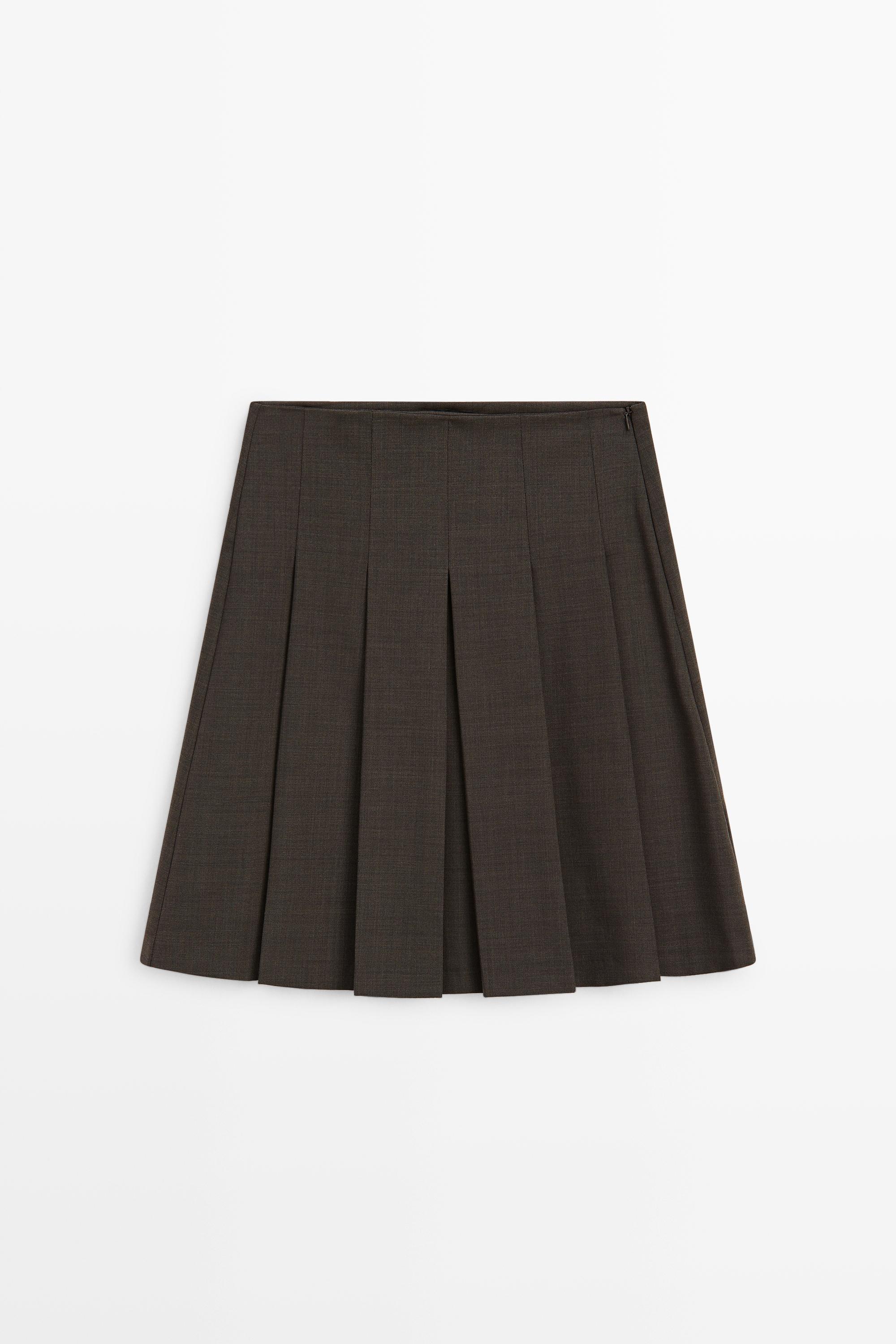 Wool blend pleated mini skirt Chocolate
