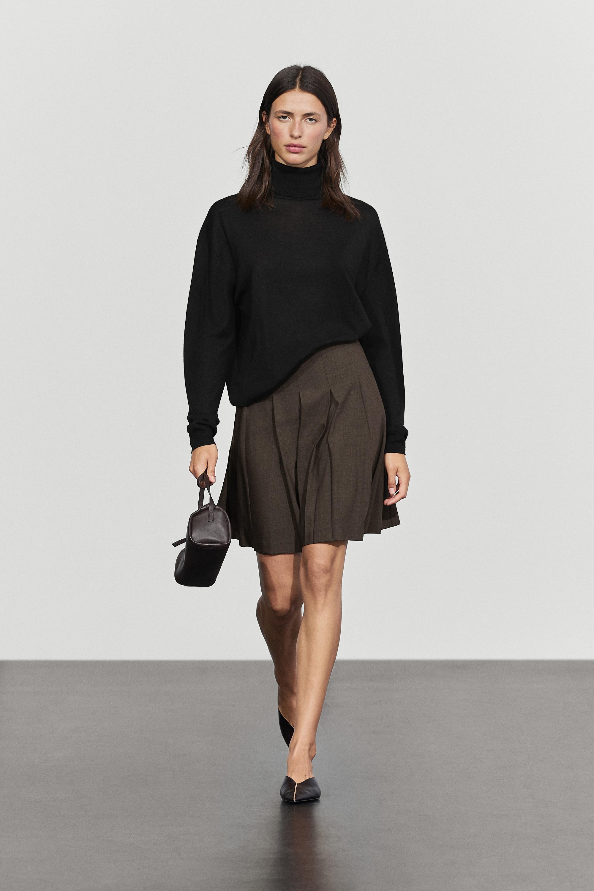 Wool blend pleated mini skirt Chocolate