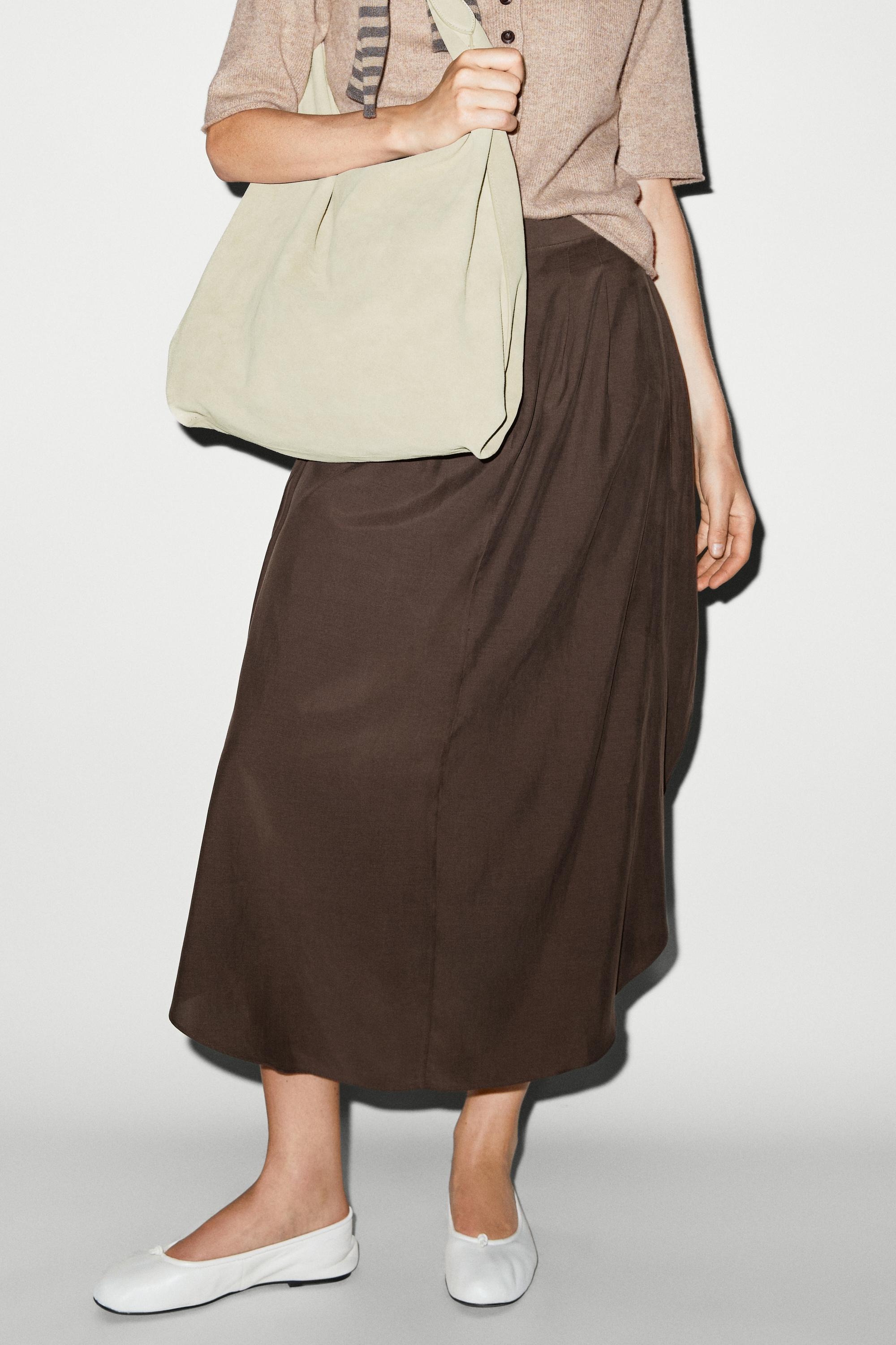 Flowing pleated midi skirt Brown