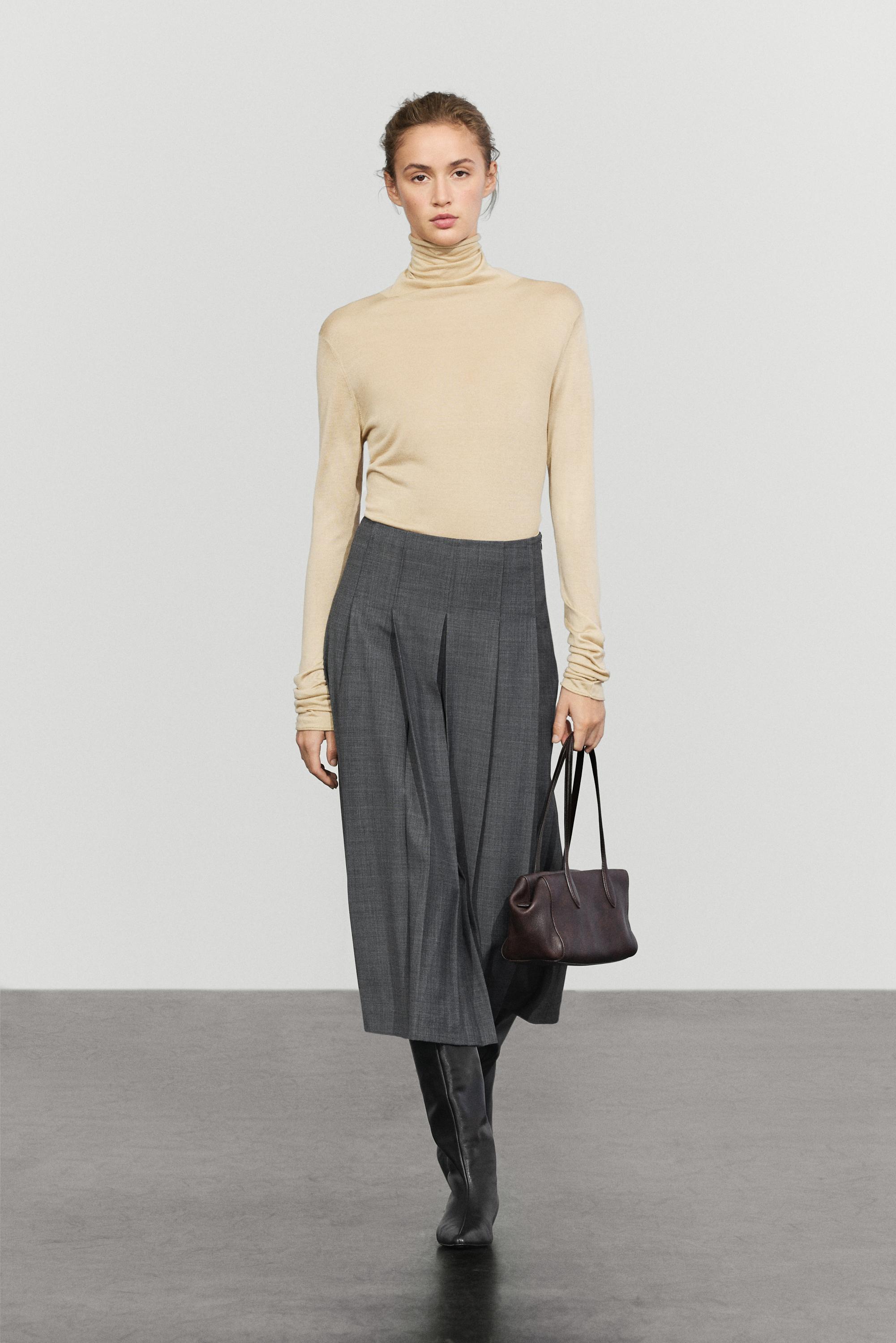 Pleated wool-blend midi skirt Grey