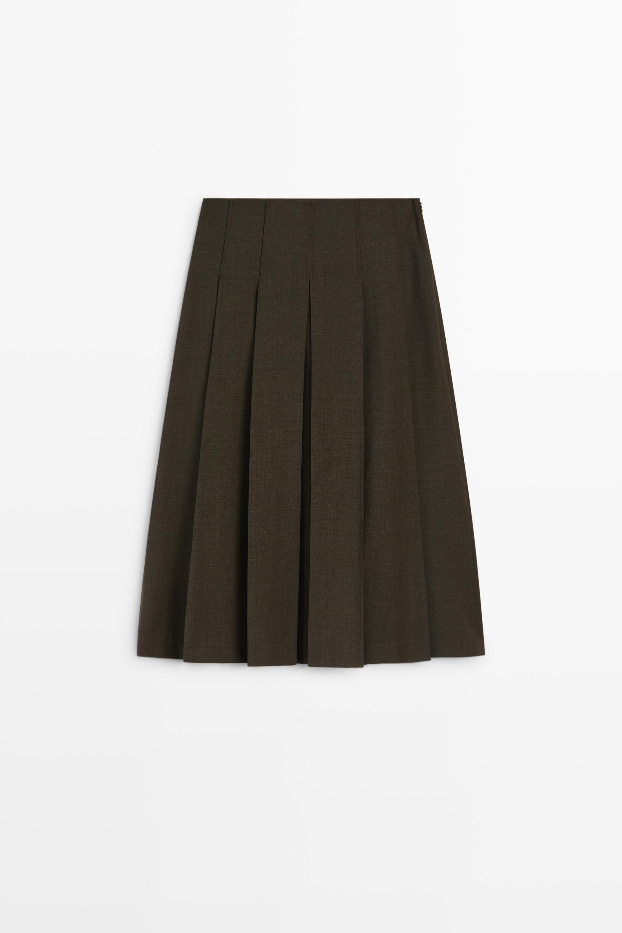 Pleated wool-blend midi skirt Brown