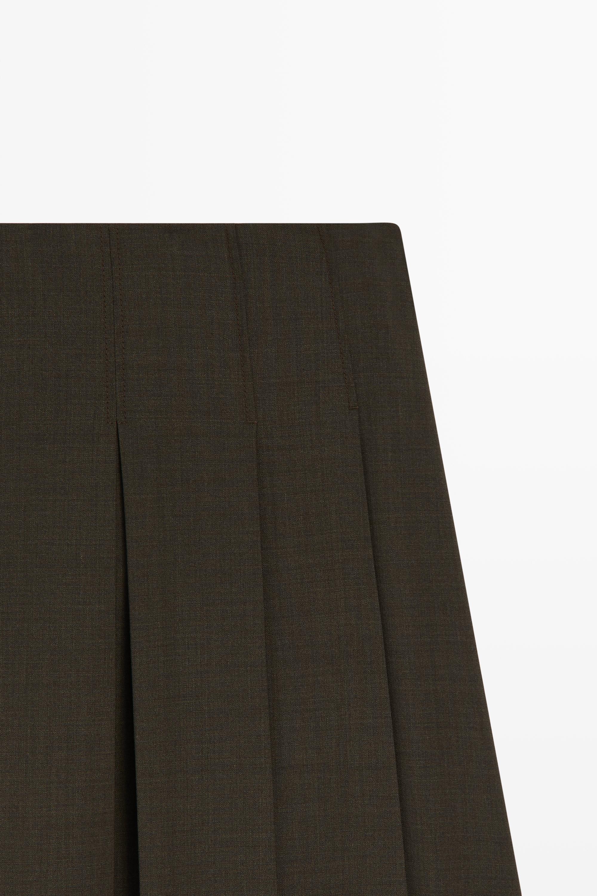 Pleated wool-blend midi skirt Brown