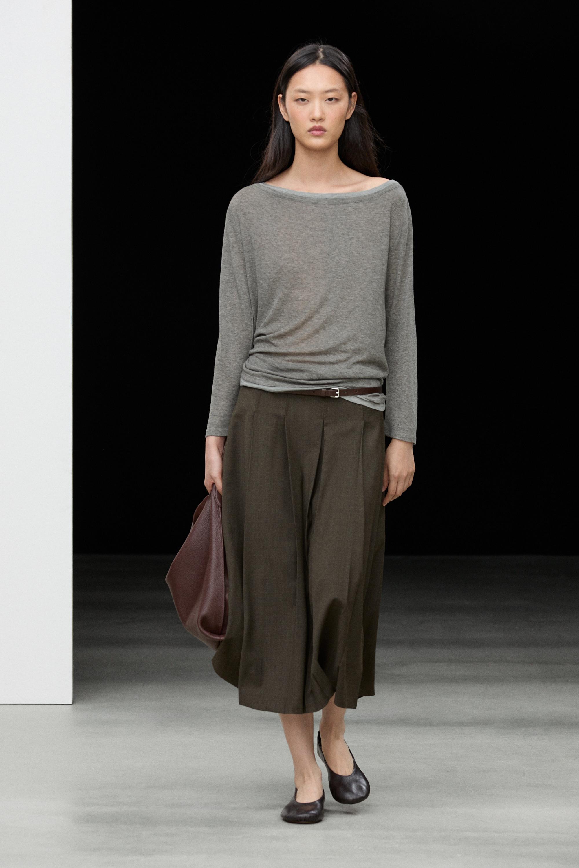 Pleated wool-blend midi skirt Brown