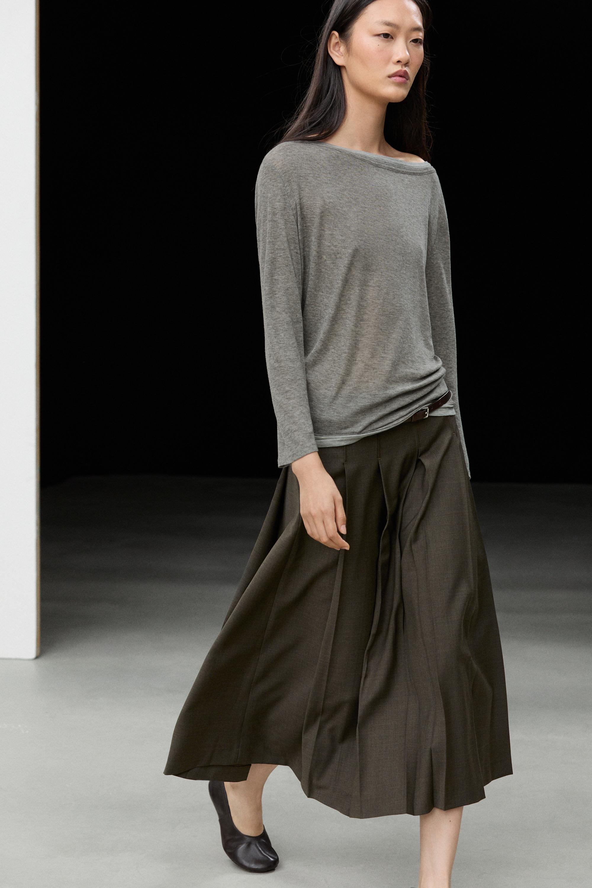 Pleated wool-blend midi skirt Brown