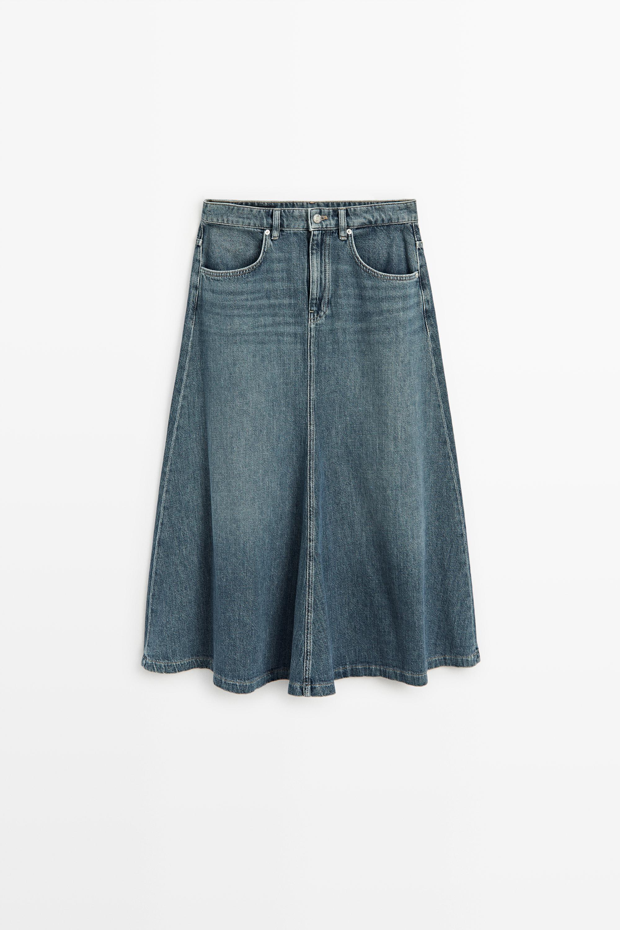 Flare fit denim midi skirt Medium Blue