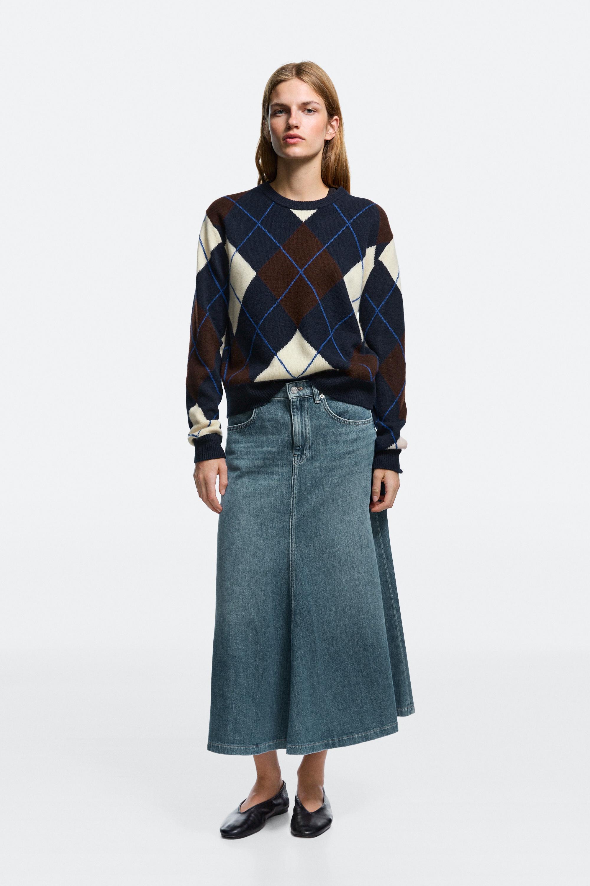 Flare fit denim midi skirt Medium Blue