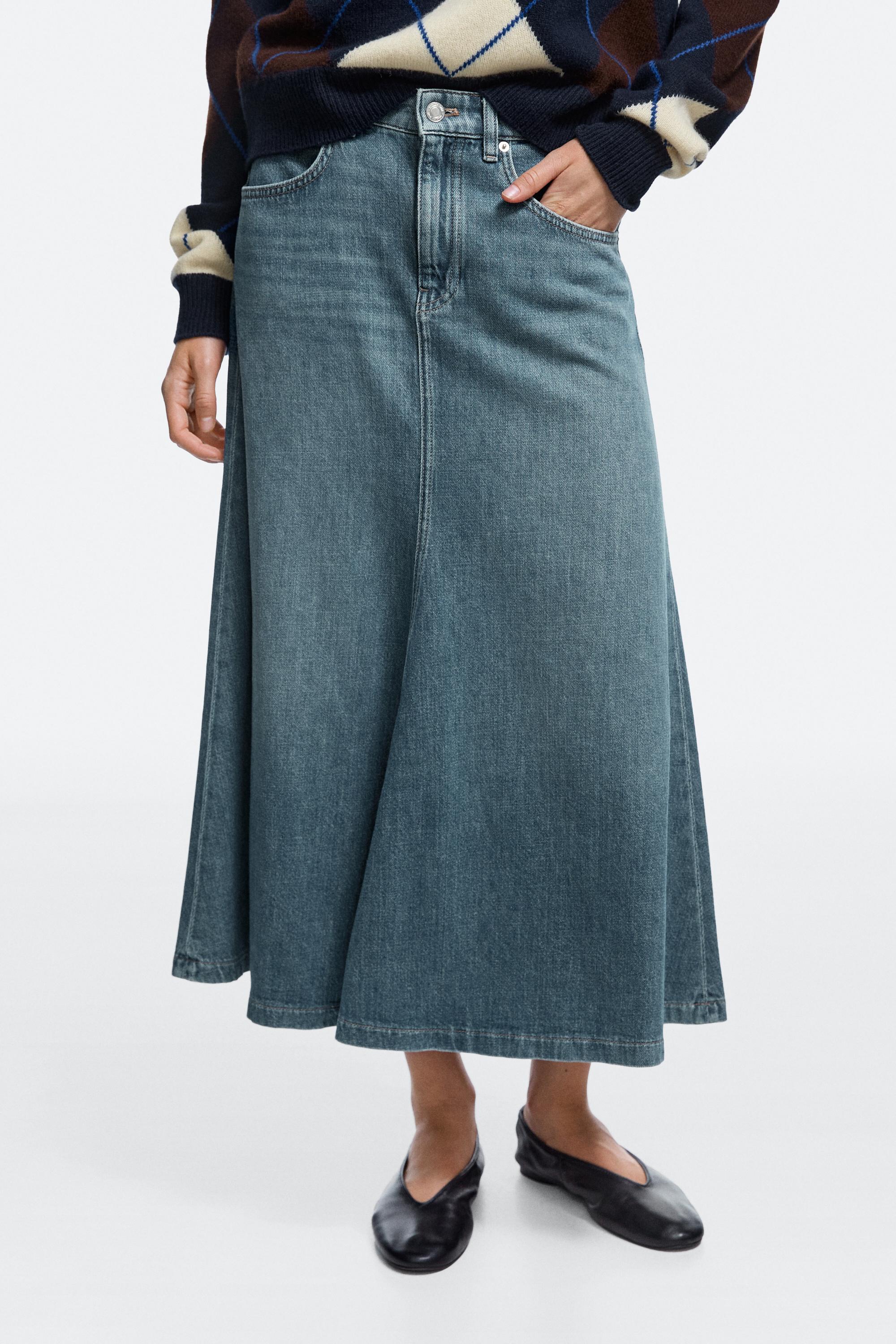 Flare fit denim midi skirt Medium Blue