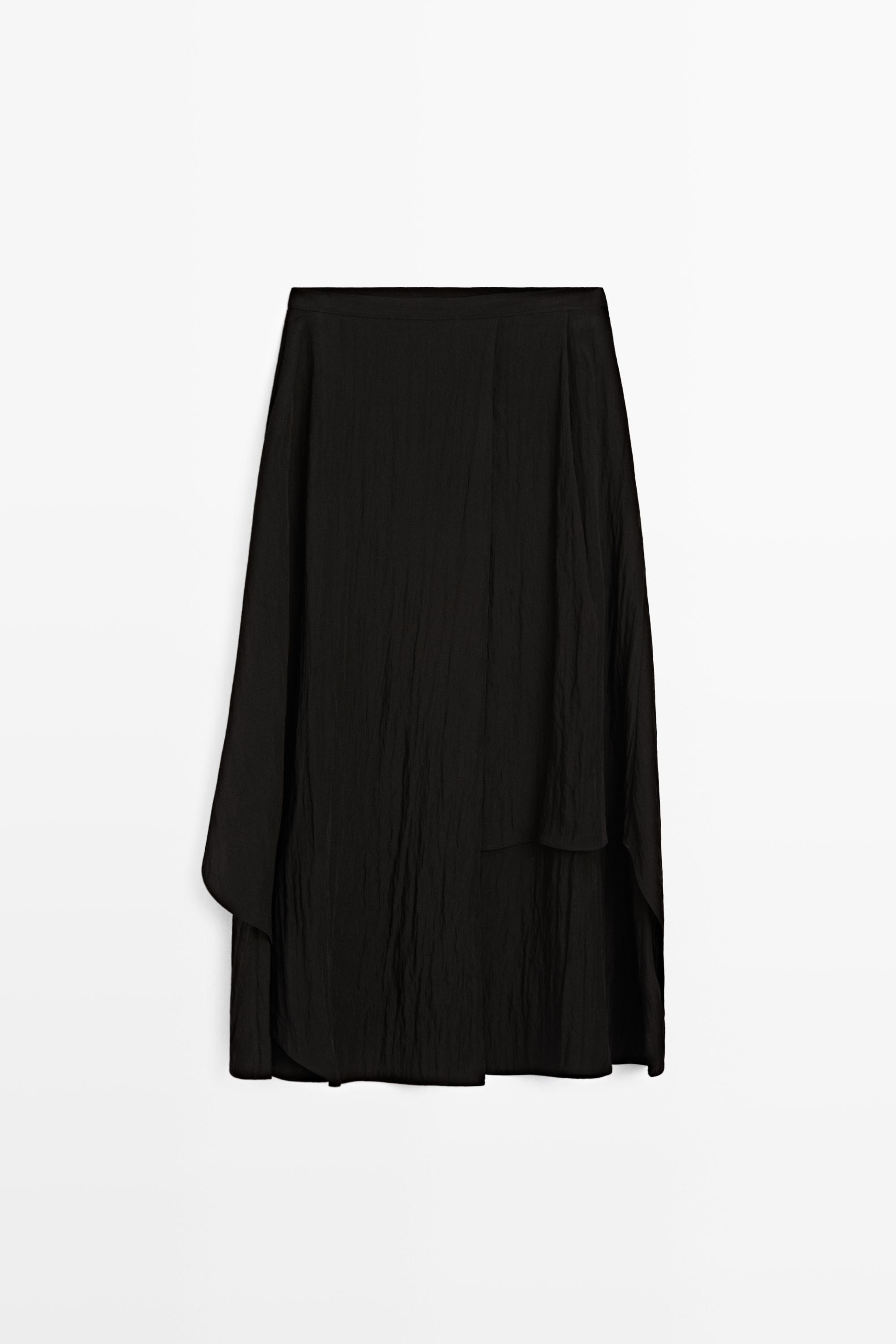 Flowing asymmetrical panel midi skirt Black
