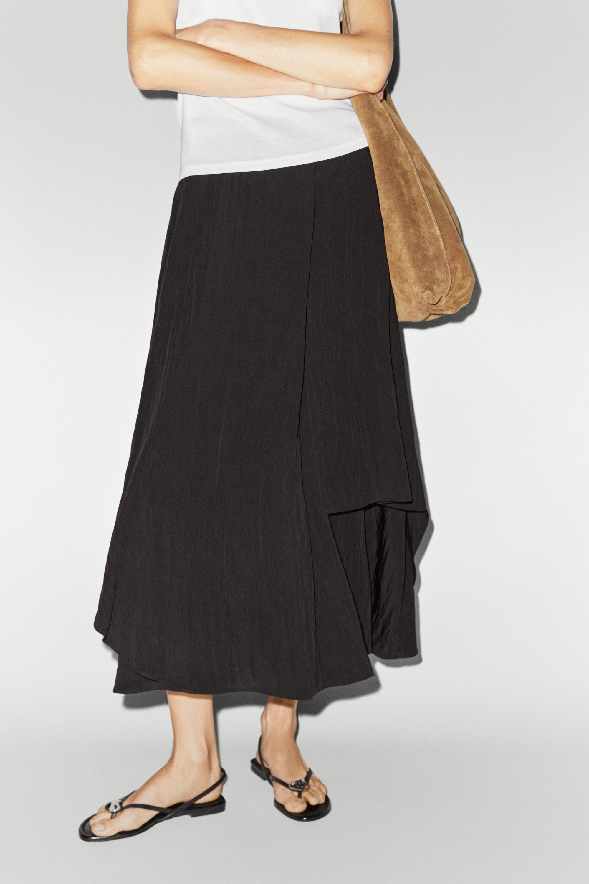 Flowing asymmetrical panel midi skirt Black