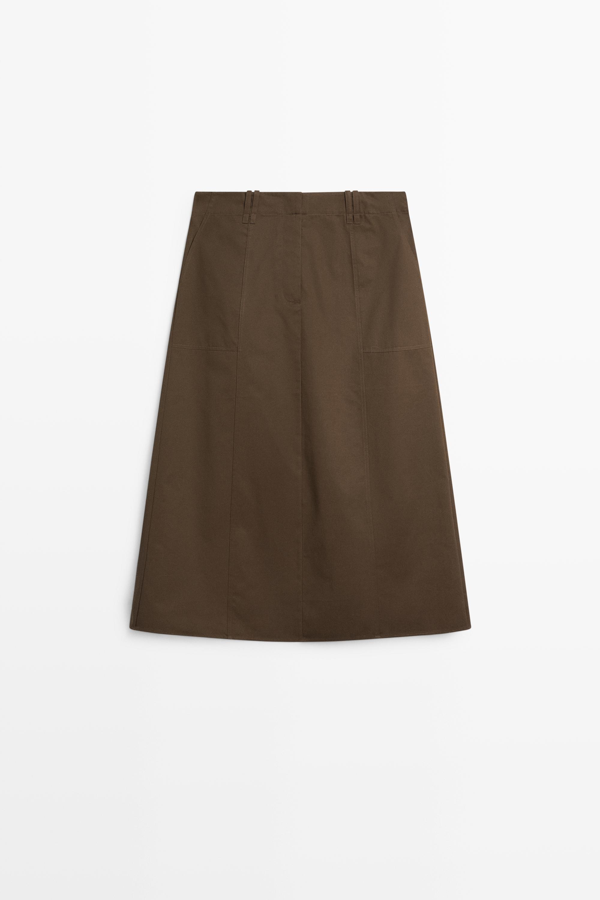 100% Cotton Midi Skirt Brown