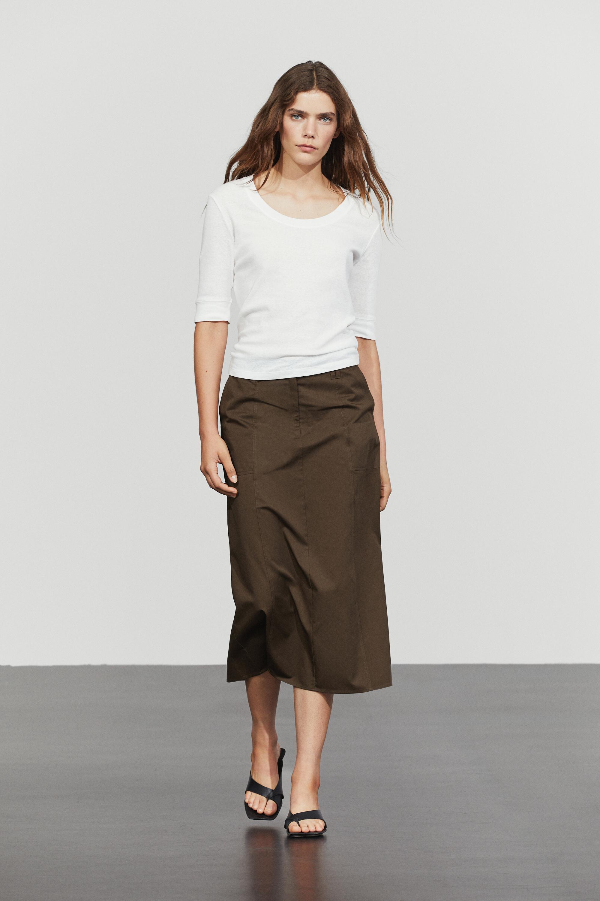 100% Cotton Midi Skirt Brown