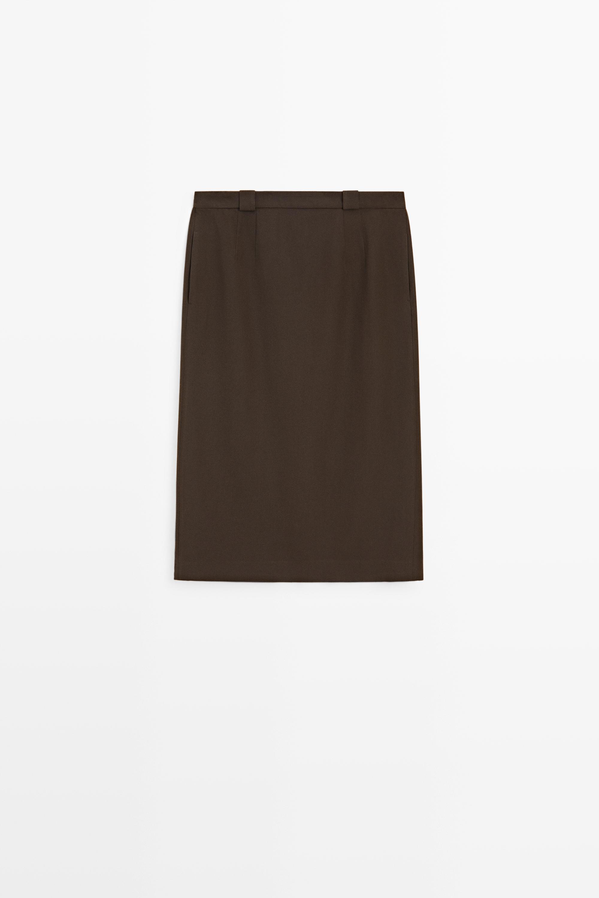 Straight wool blend midi skirt Brown