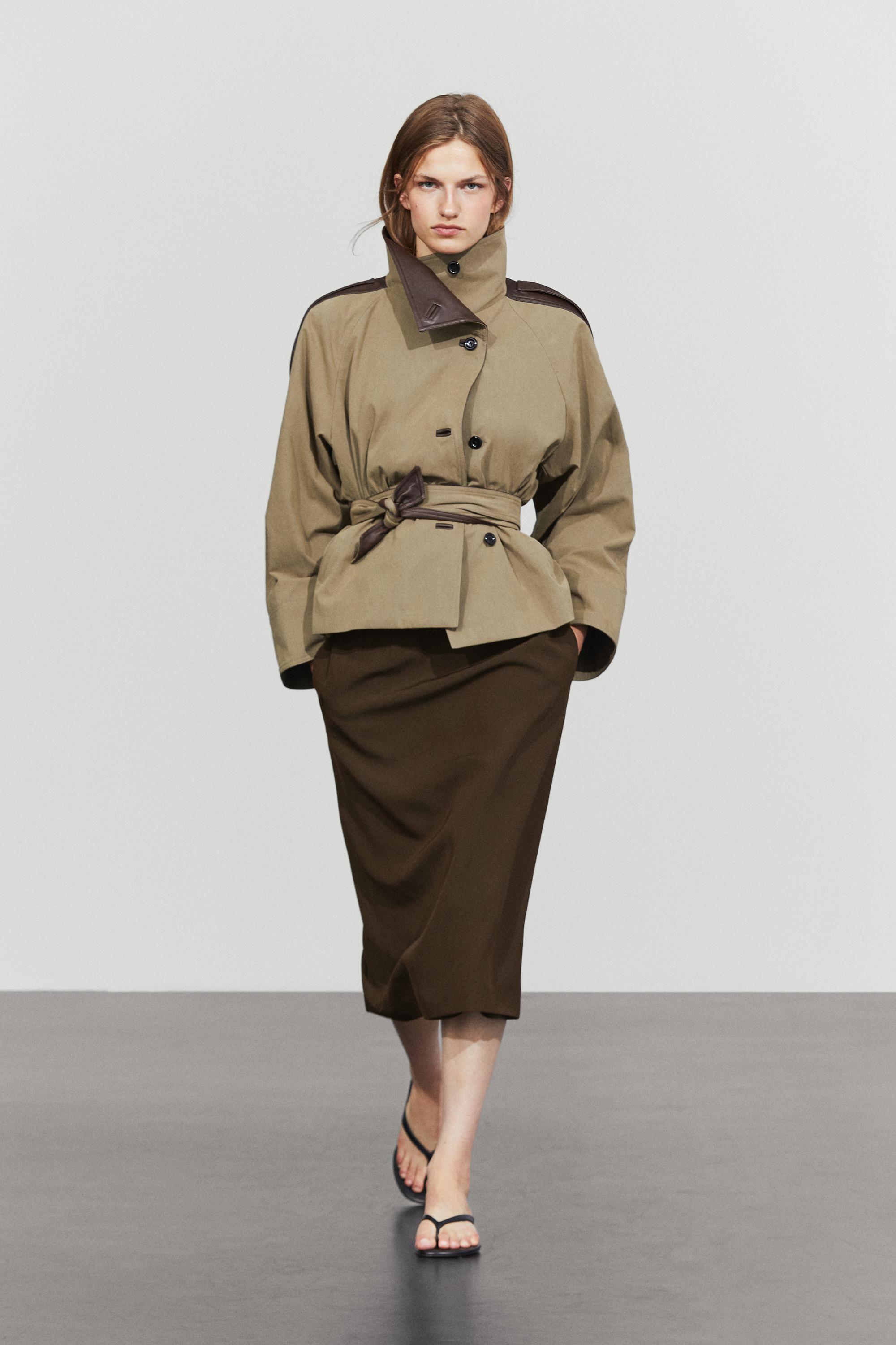 Straight wool blend midi skirt Brown