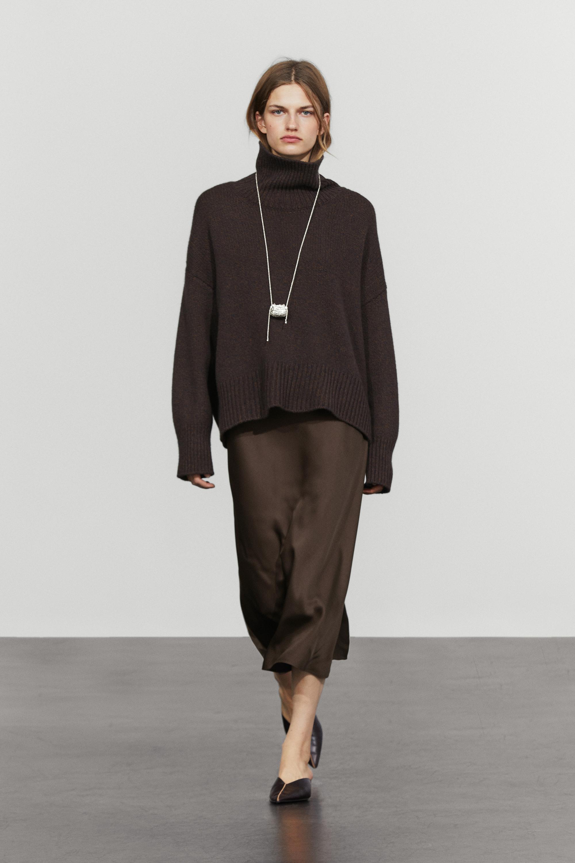 Satin midi skirt Brown