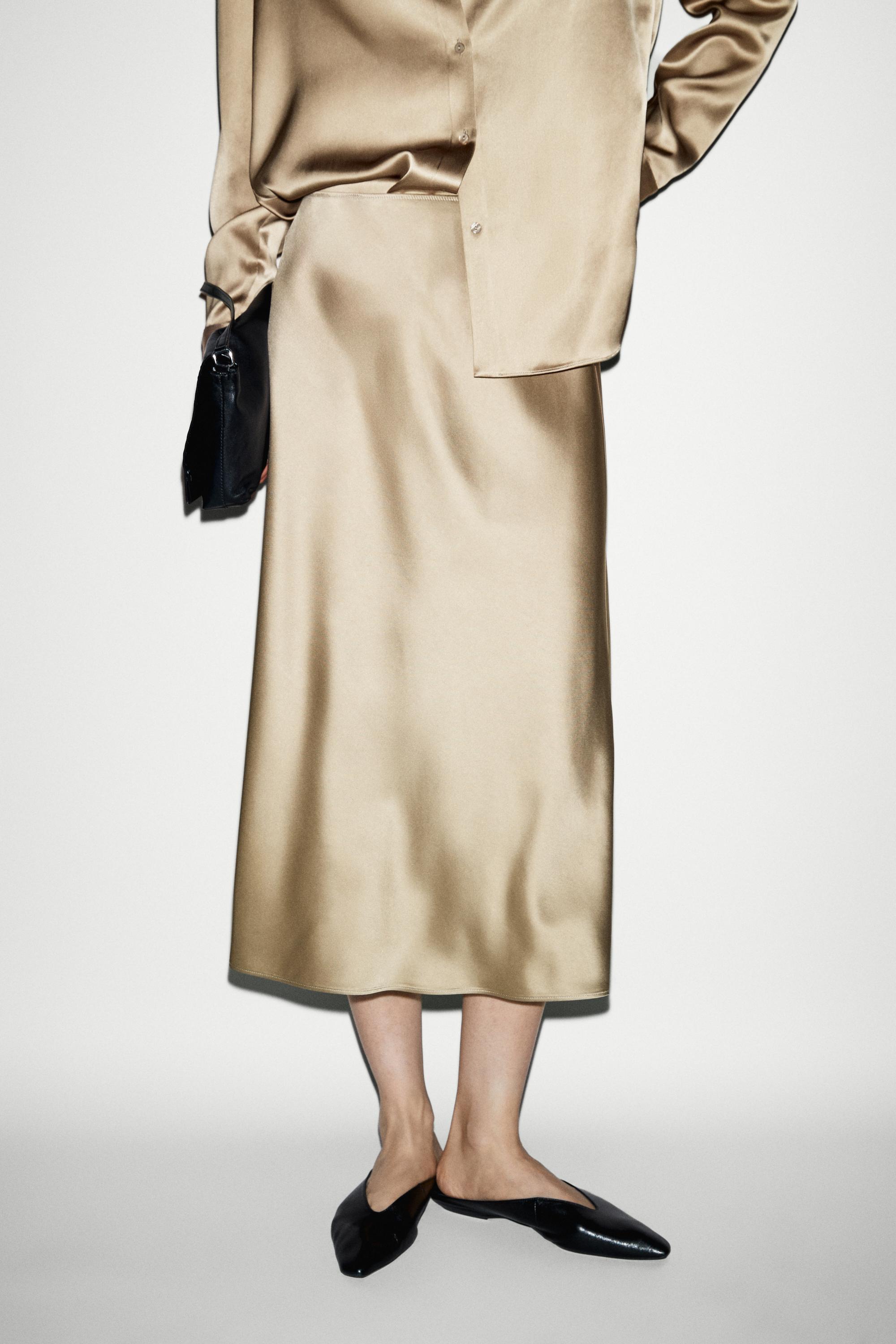 Satin midi skirt Champagne