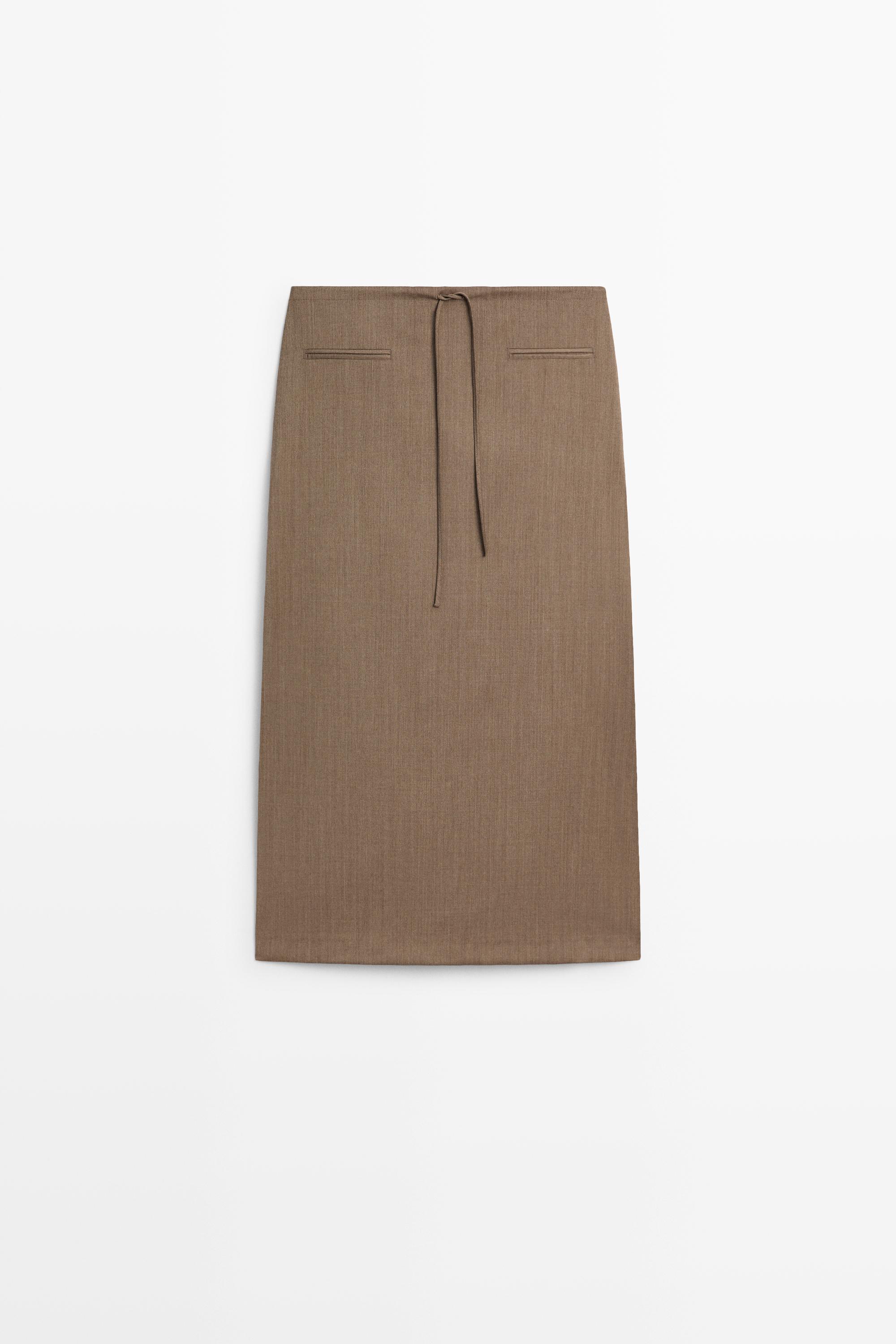 100% wool midi skirt with drawstring Mole Brown