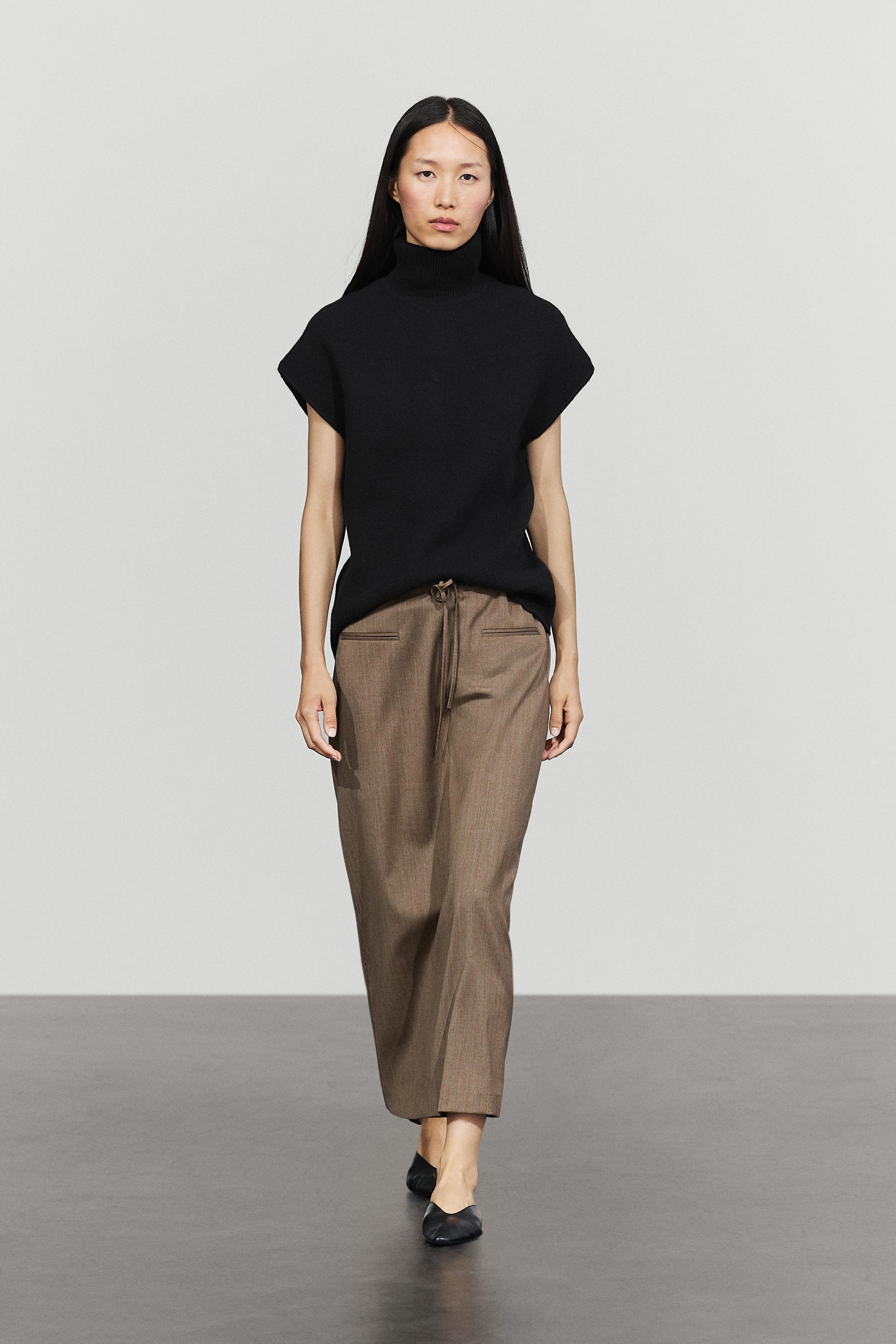 100% wool midi skirt with drawstring Mole Brown