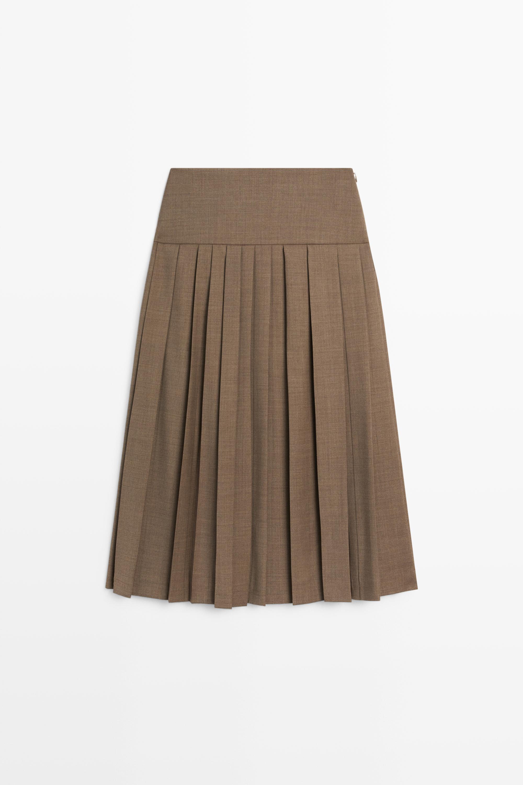 Pleated wool-blend midi skirt Brown