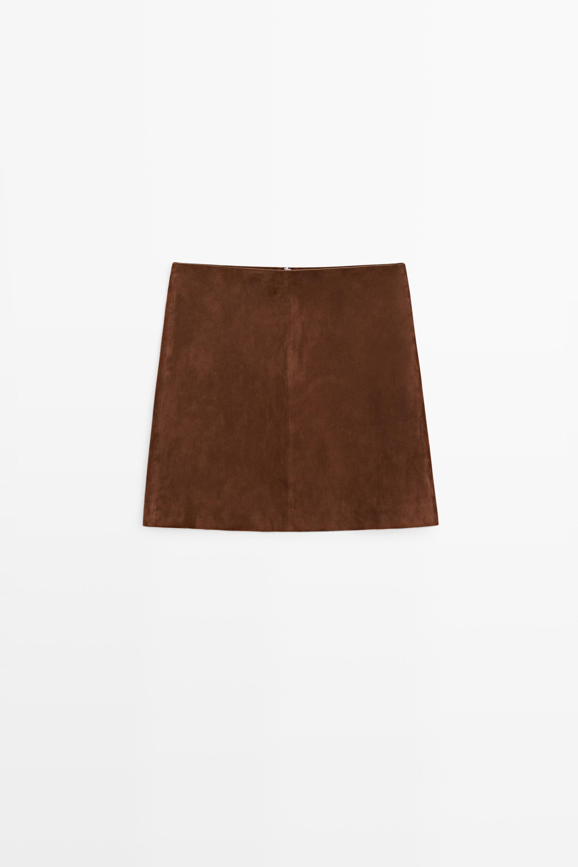 Suede leather mini skirt Mole Brown