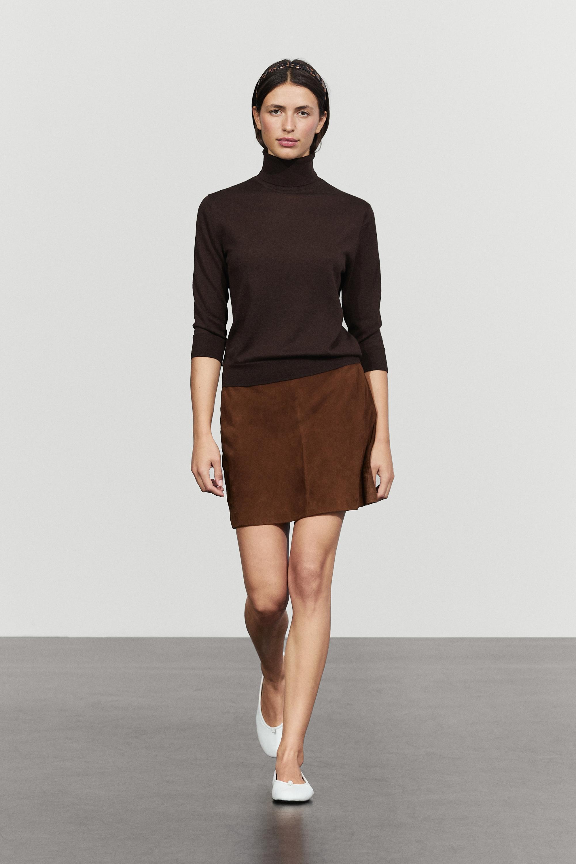 Suede leather mini skirt Mole Brown