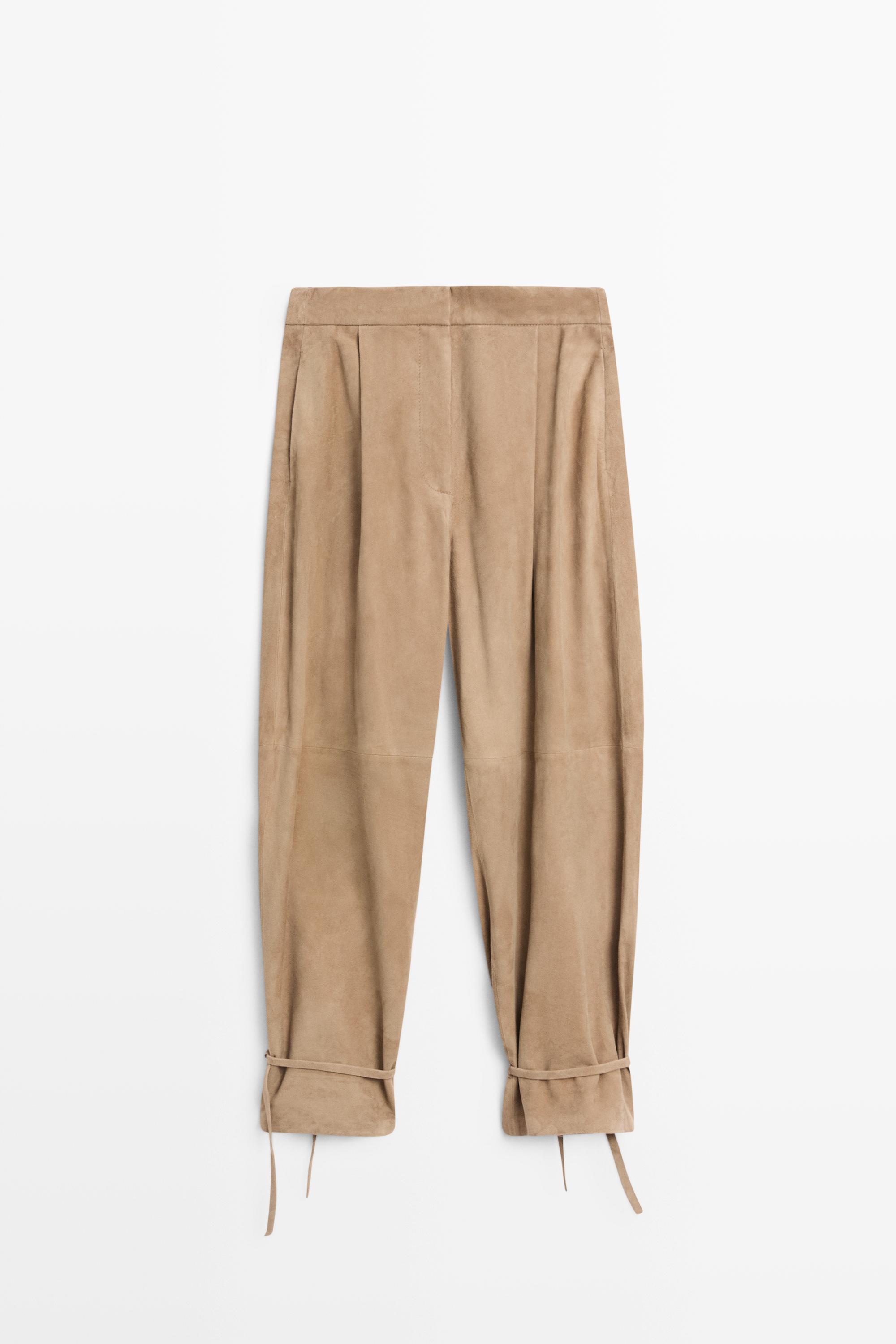 Suede leather pants with tie-detail hems Green