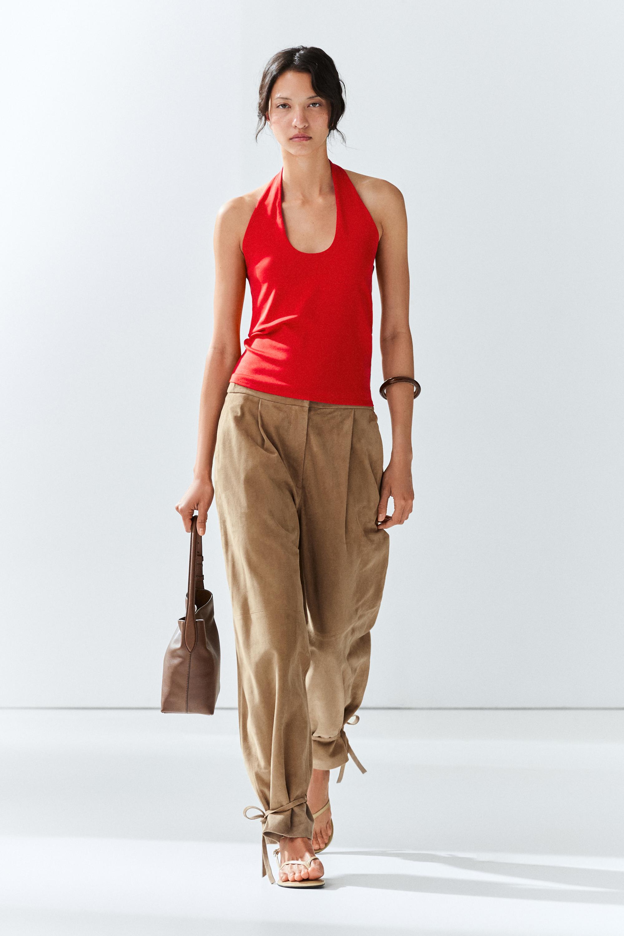 Suede leather pants with tie-detail hems Green
