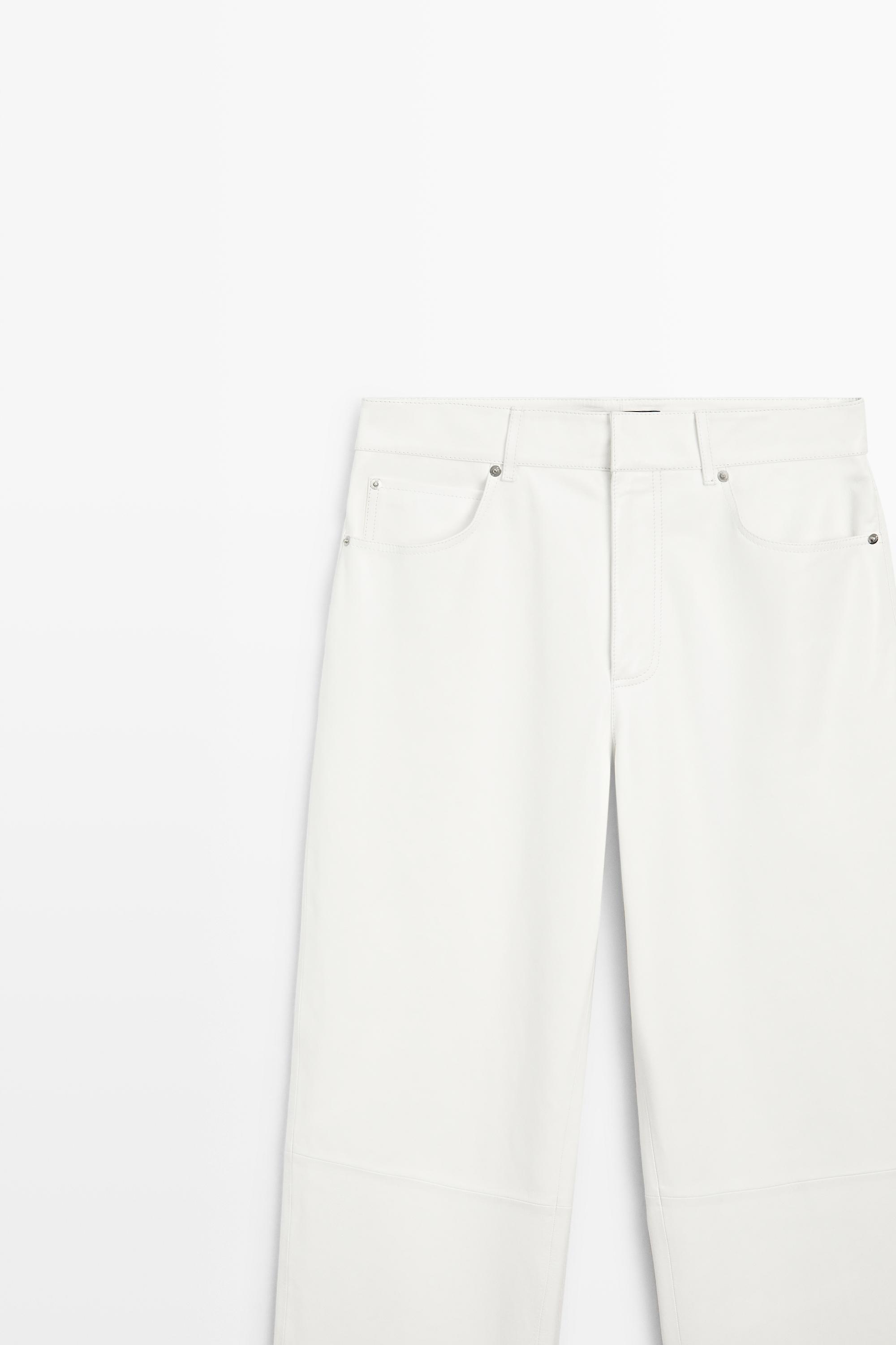 Straight-leg leather pants White