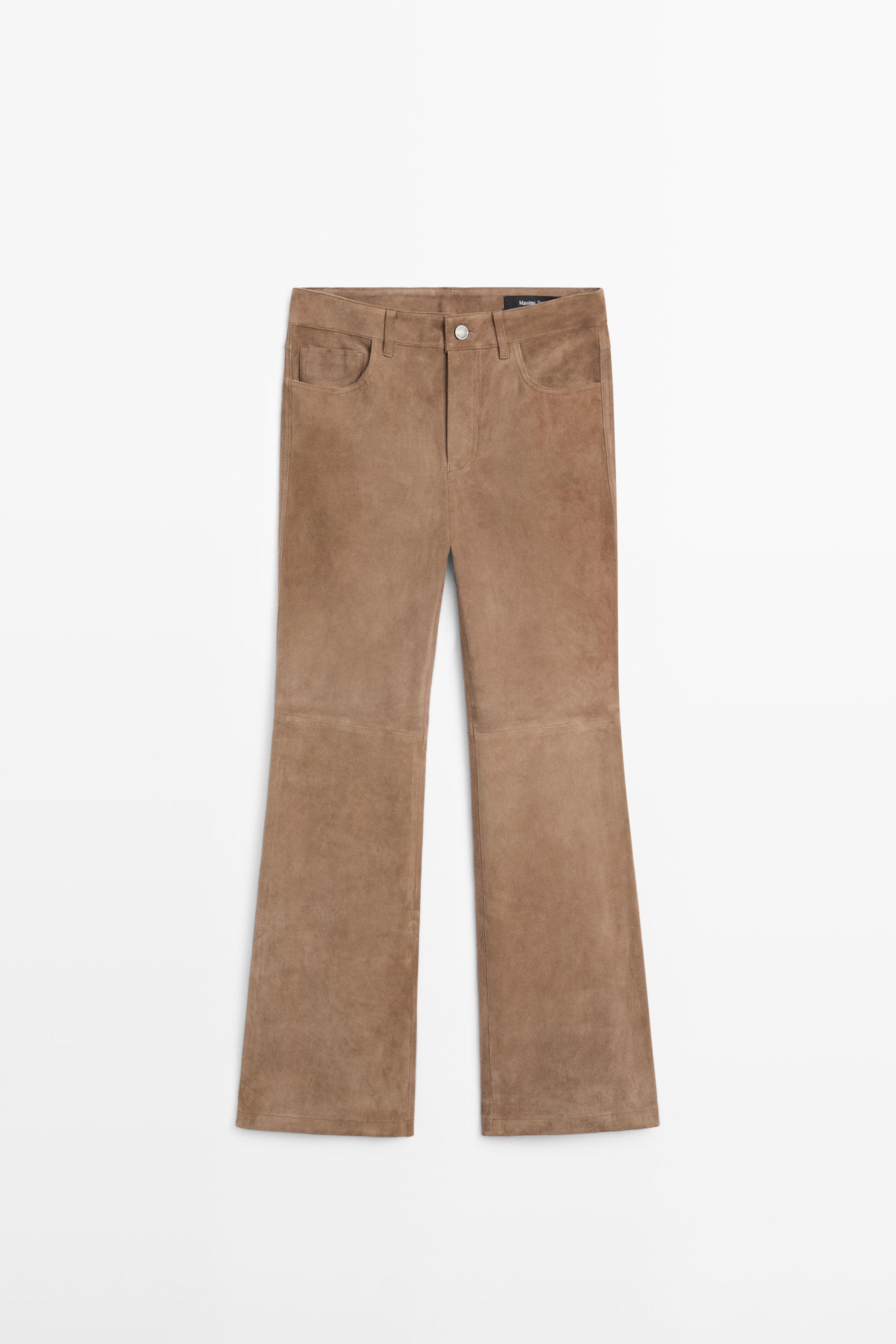Cropped suede leather flare fit leggings Mole Brown
